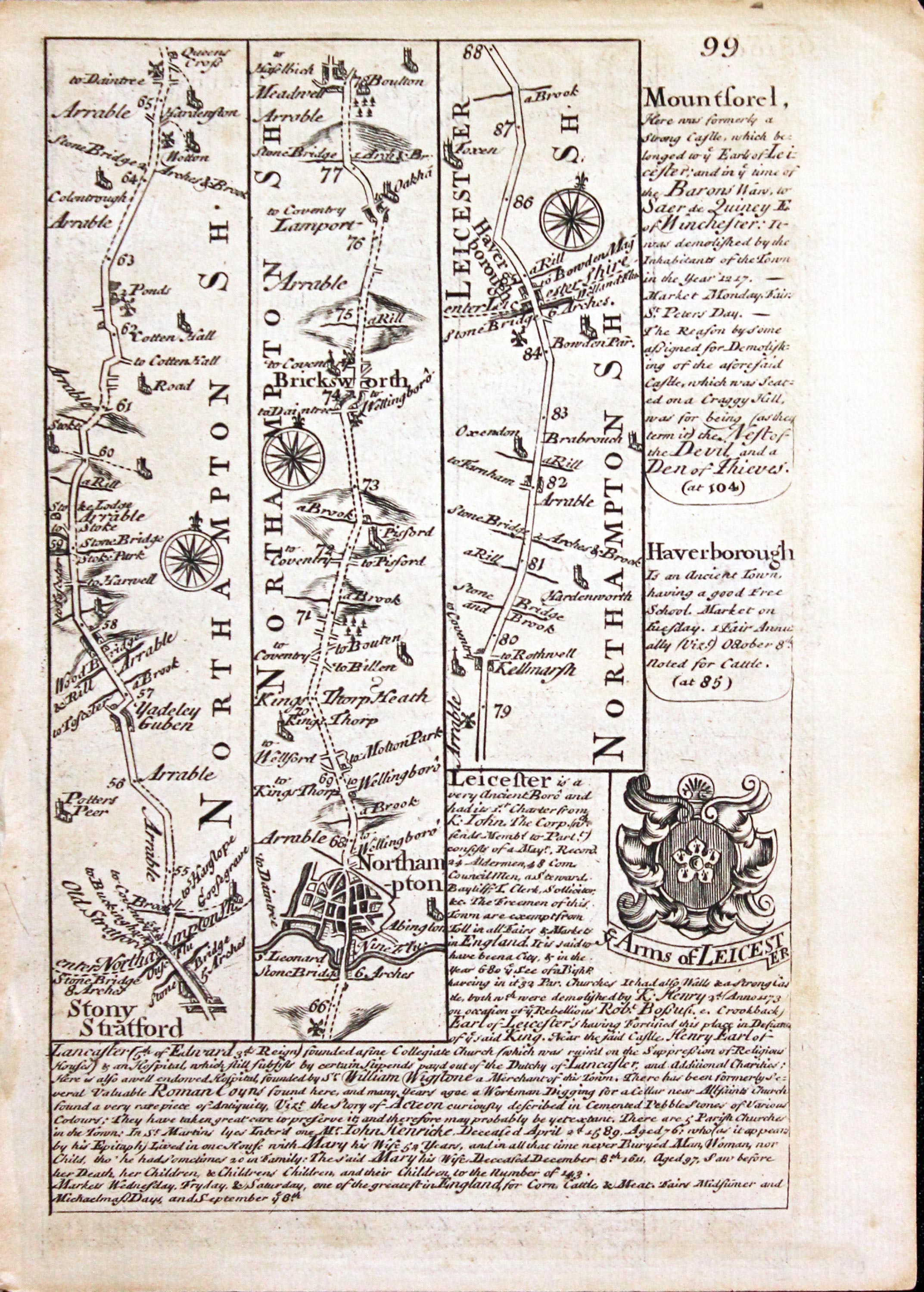Road map Stony Stratford to Derby. Owen/Bowen c.1730