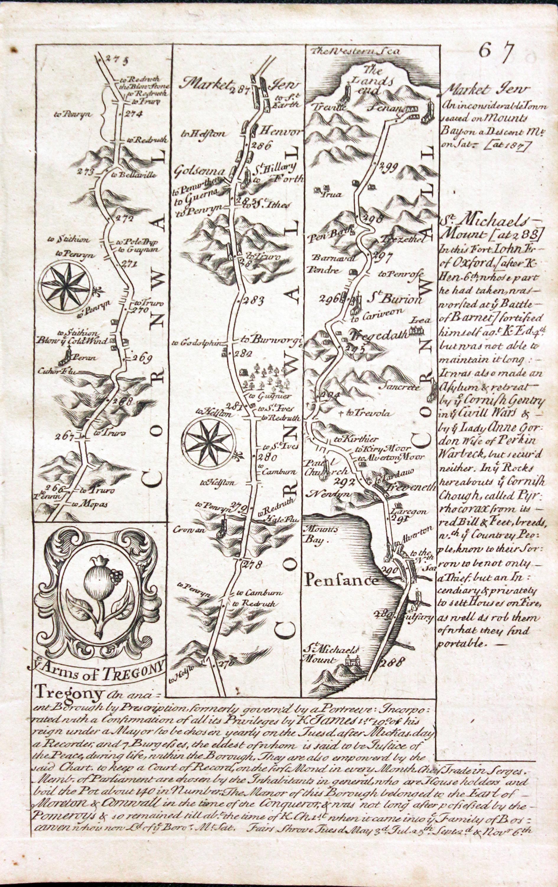 Road map Golsenna to Lads End. Owen/Bowen c.1730