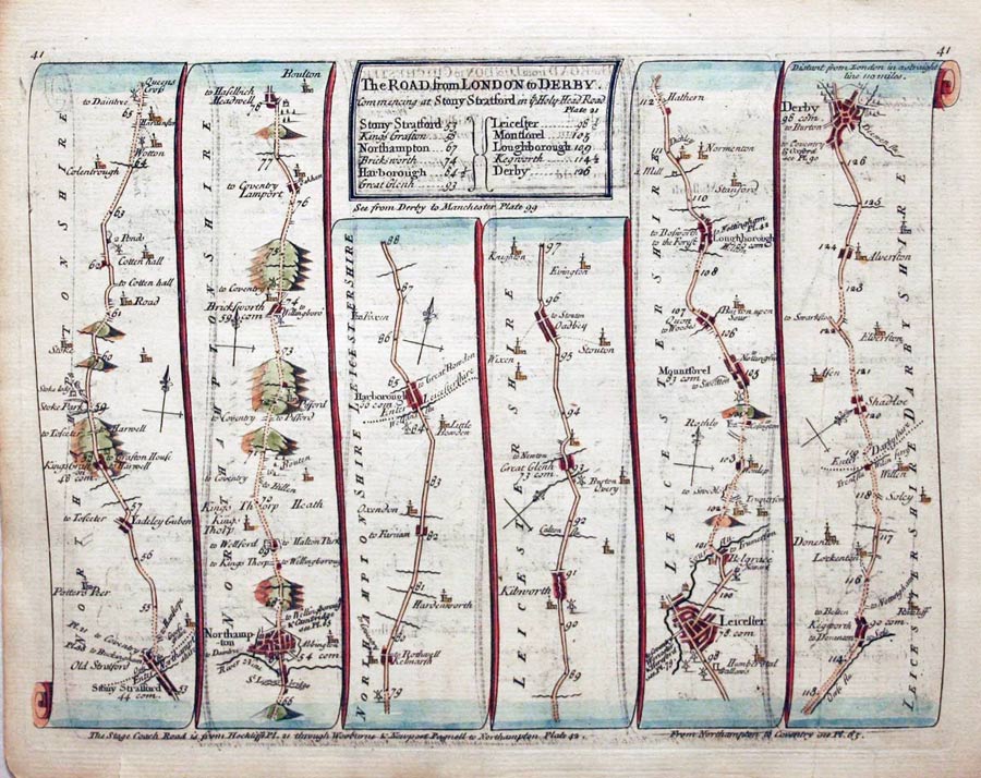Road Map Plate 40 / 41, Thomas Kitchin, c.1765  Road Map Plate 40 / 41, Thomas Kitchin, c.1765