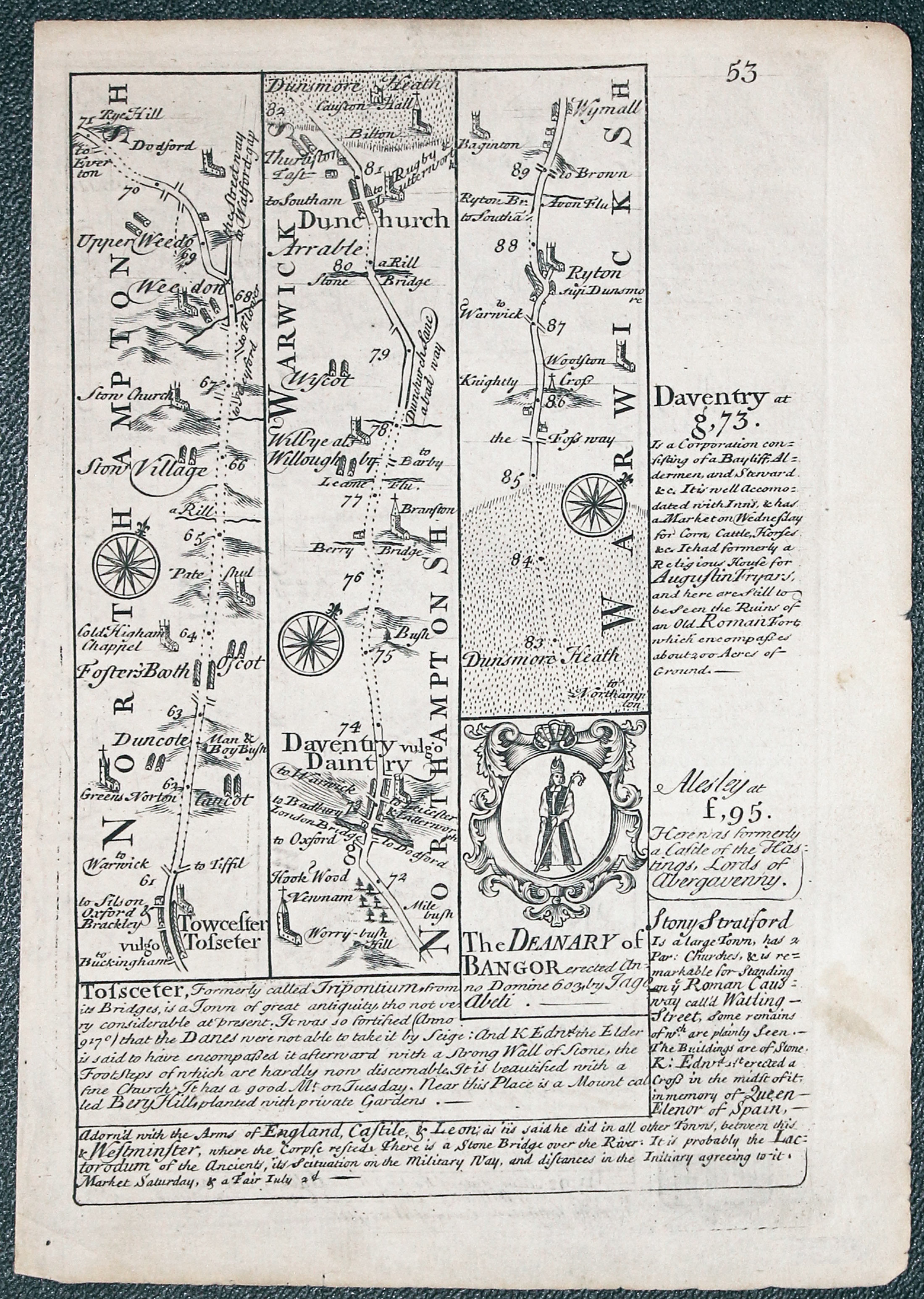 Road map London to Dunchurch. Owen/Bowen c.1730