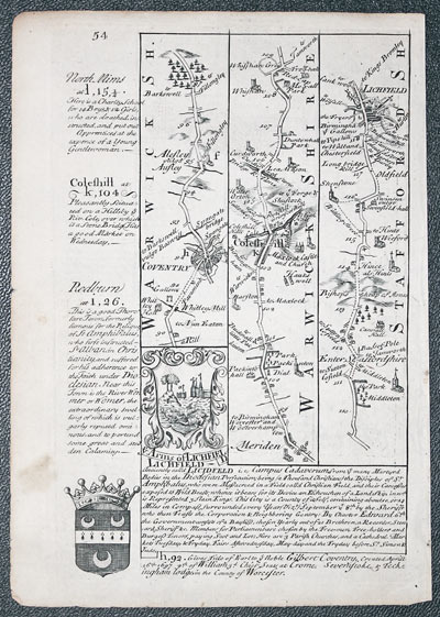 Road map Coventry to Lichfield. Owen/Bowen c.1730