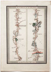  Road Map 194 / 195, London to Exeter. Edward Mogg, 1817 