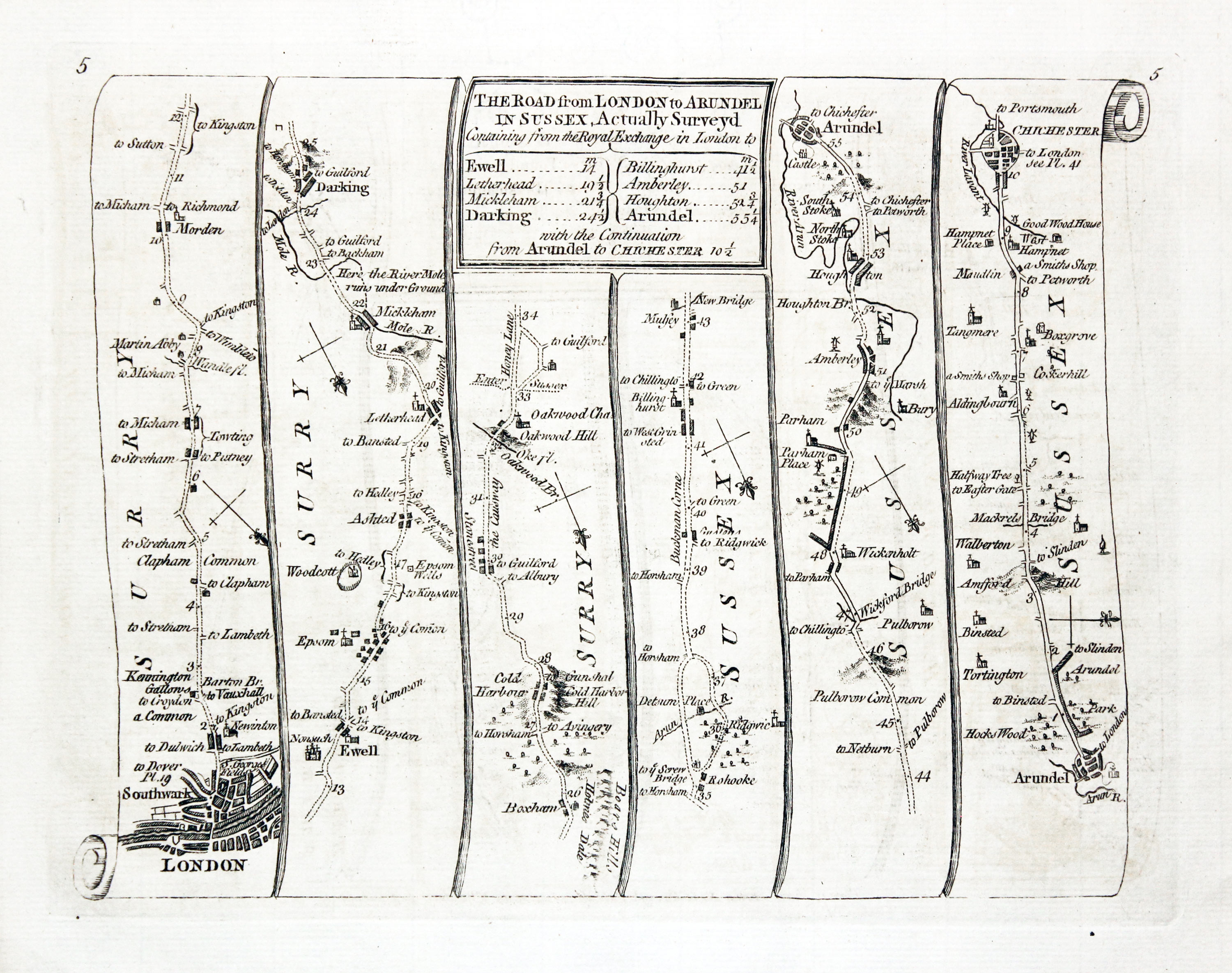 Road from London to Chichester, Thomas Kitchin 1767  Road from London to Chichester, Thomas Kitchin 1767
