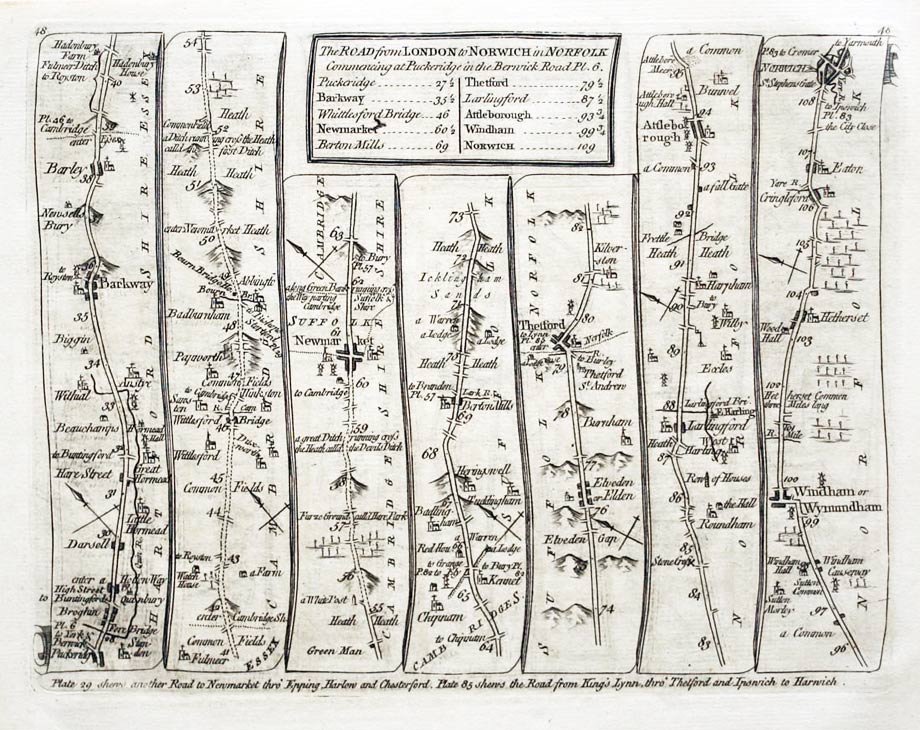 Road from Puckeridge to Norwich, Thomas Kitchin 1767