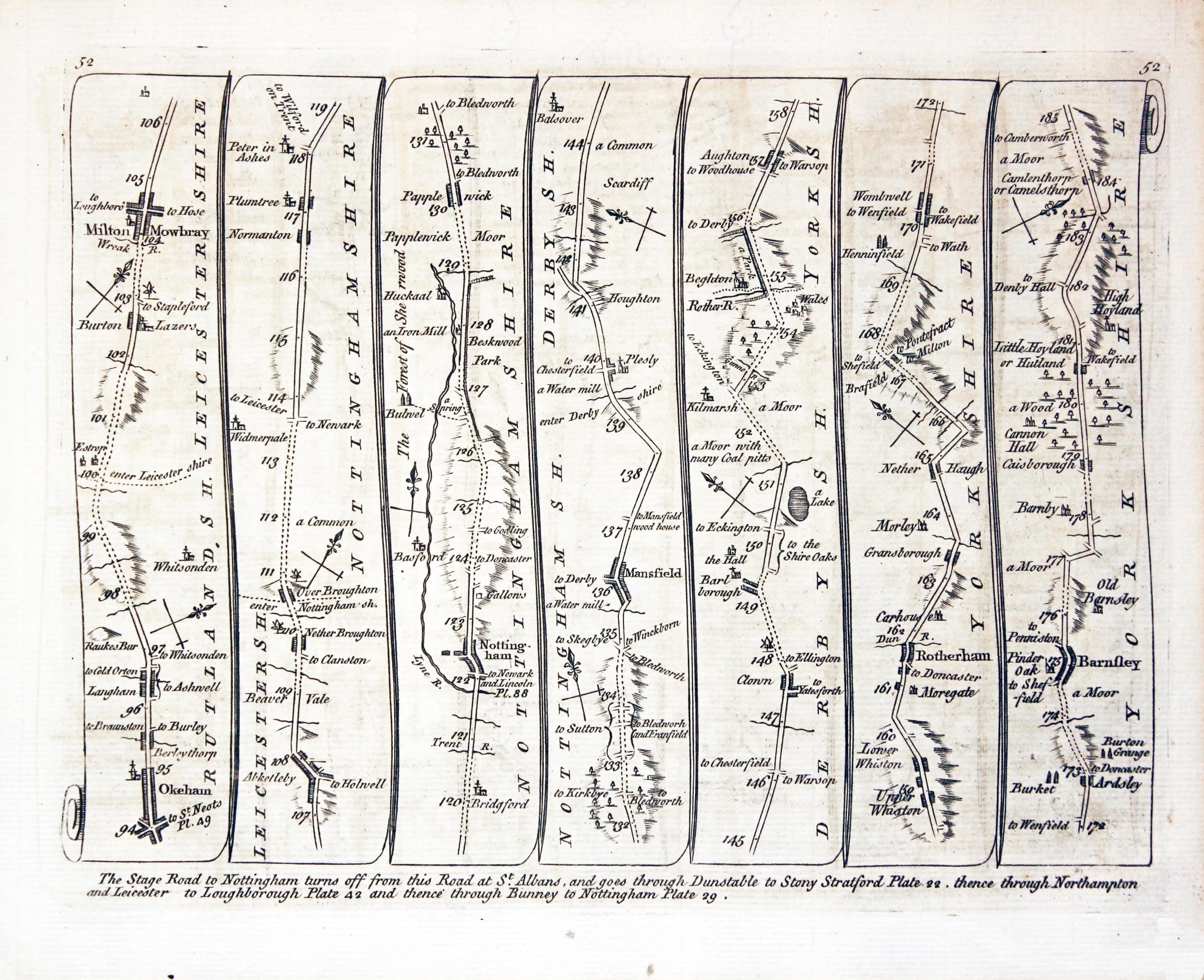 Road from Oakham to Richmond, Thomas Kitchin 1767  Road from Oakham to Richmond, Thomas Kitchin 1767
