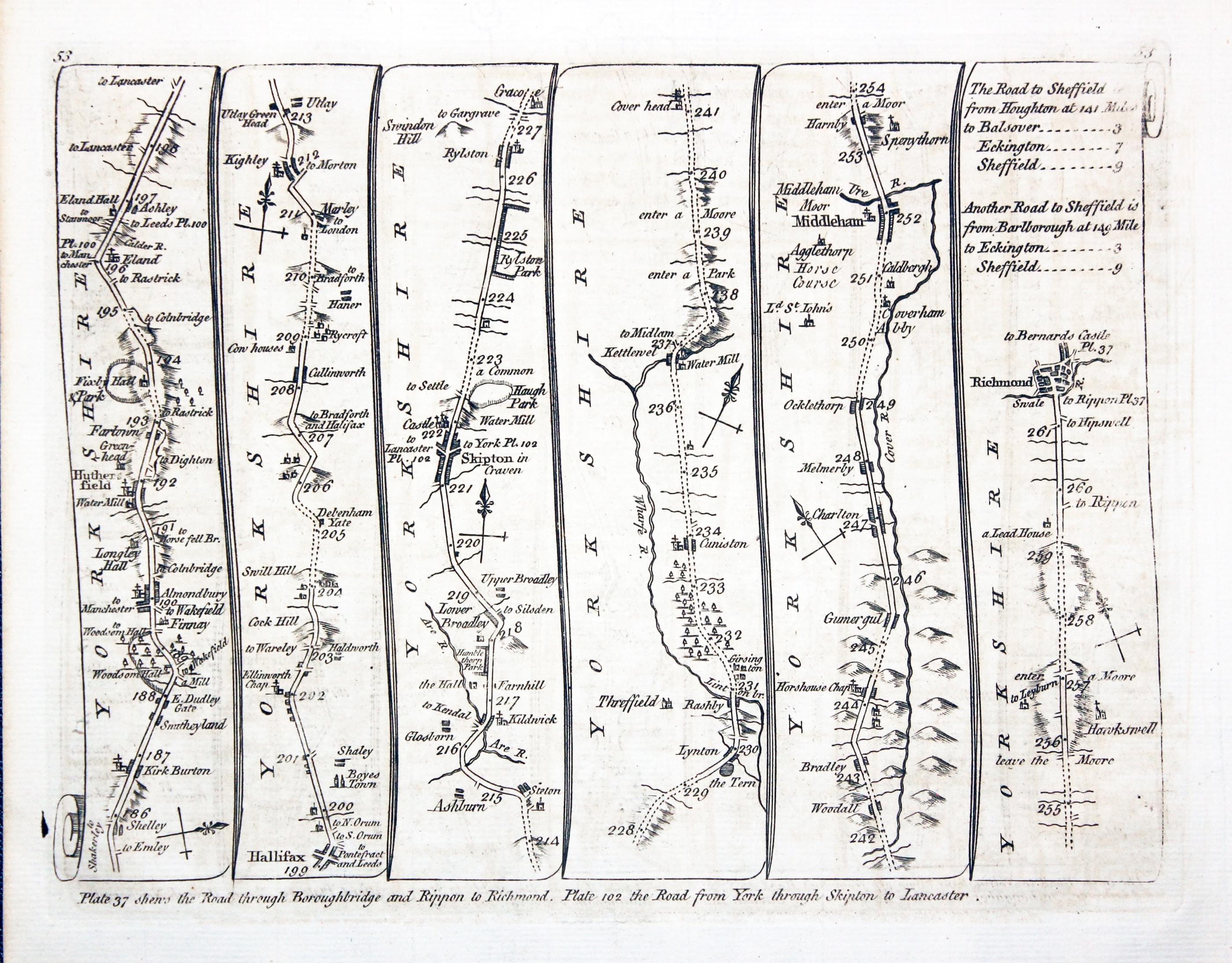 Road from Huddersfield to Richmond, Thomas Kitchin 1767  Road from Huddersfield to Richmond, Thomas Kitchin 1767
