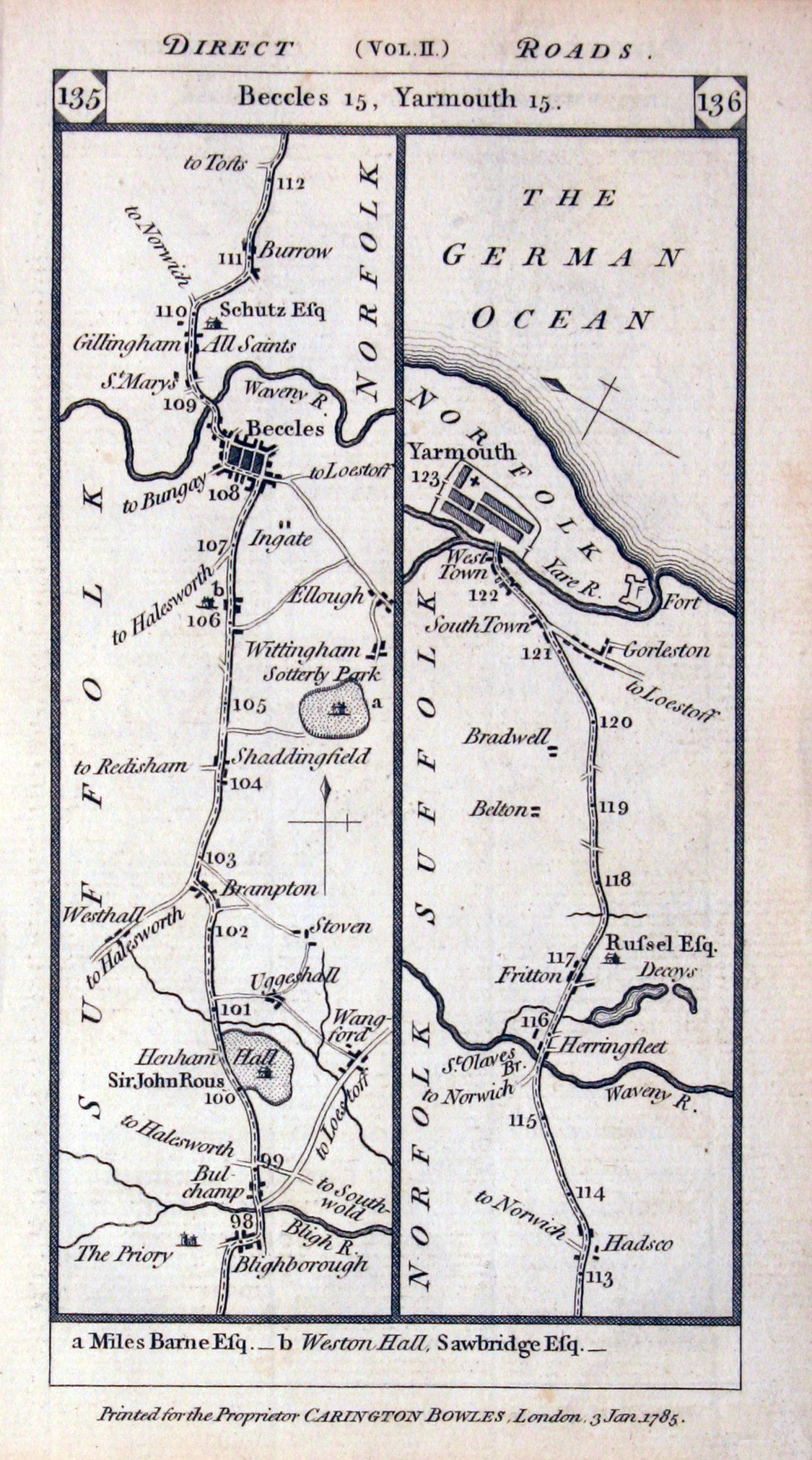 Chelmsford to Maldon. Brentford to Wickford. Carington Bowles, 1785  Chelmsford to Maldon. Brentford to Wickford. Carington Bowles, 1785