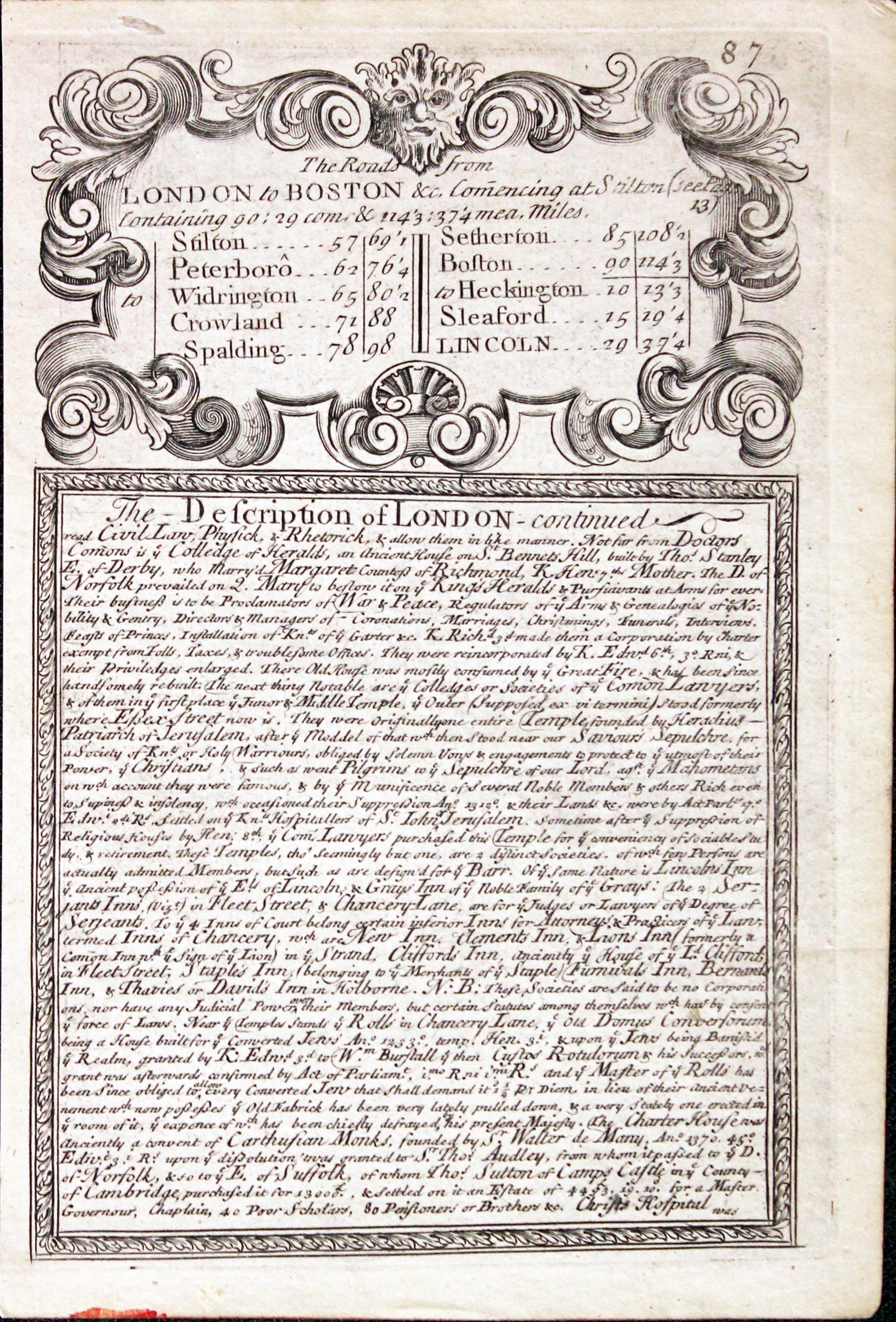 Road map Stilton to Spalding. Owen/Bowen c.1730