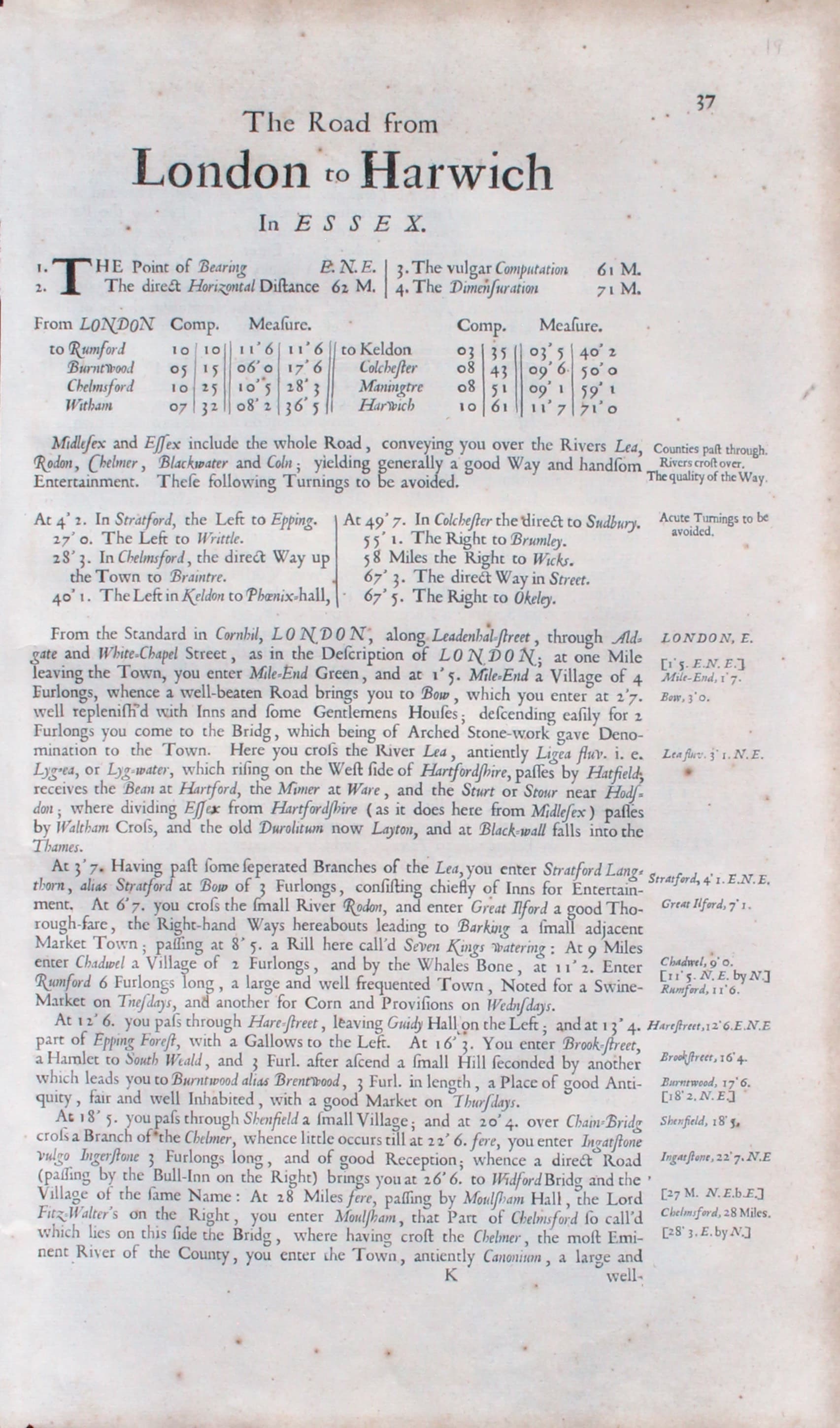 Plate 19 text John Ogilby Road Map 1675 