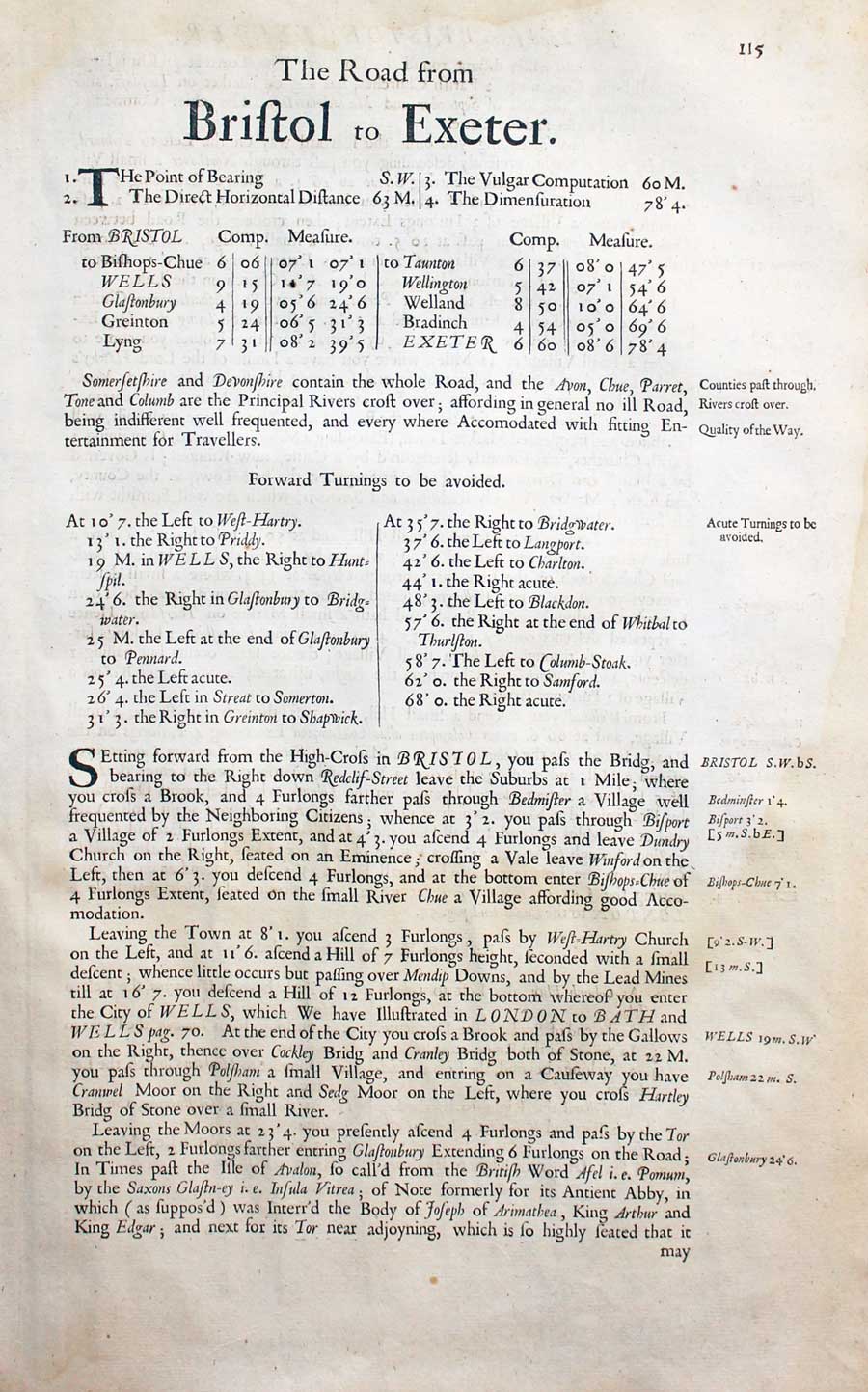 Plate 58 Bristol to Exeter John Ogilby Text 1675  Plate 58 Bristol to Exeter John Ogilby Text 1675