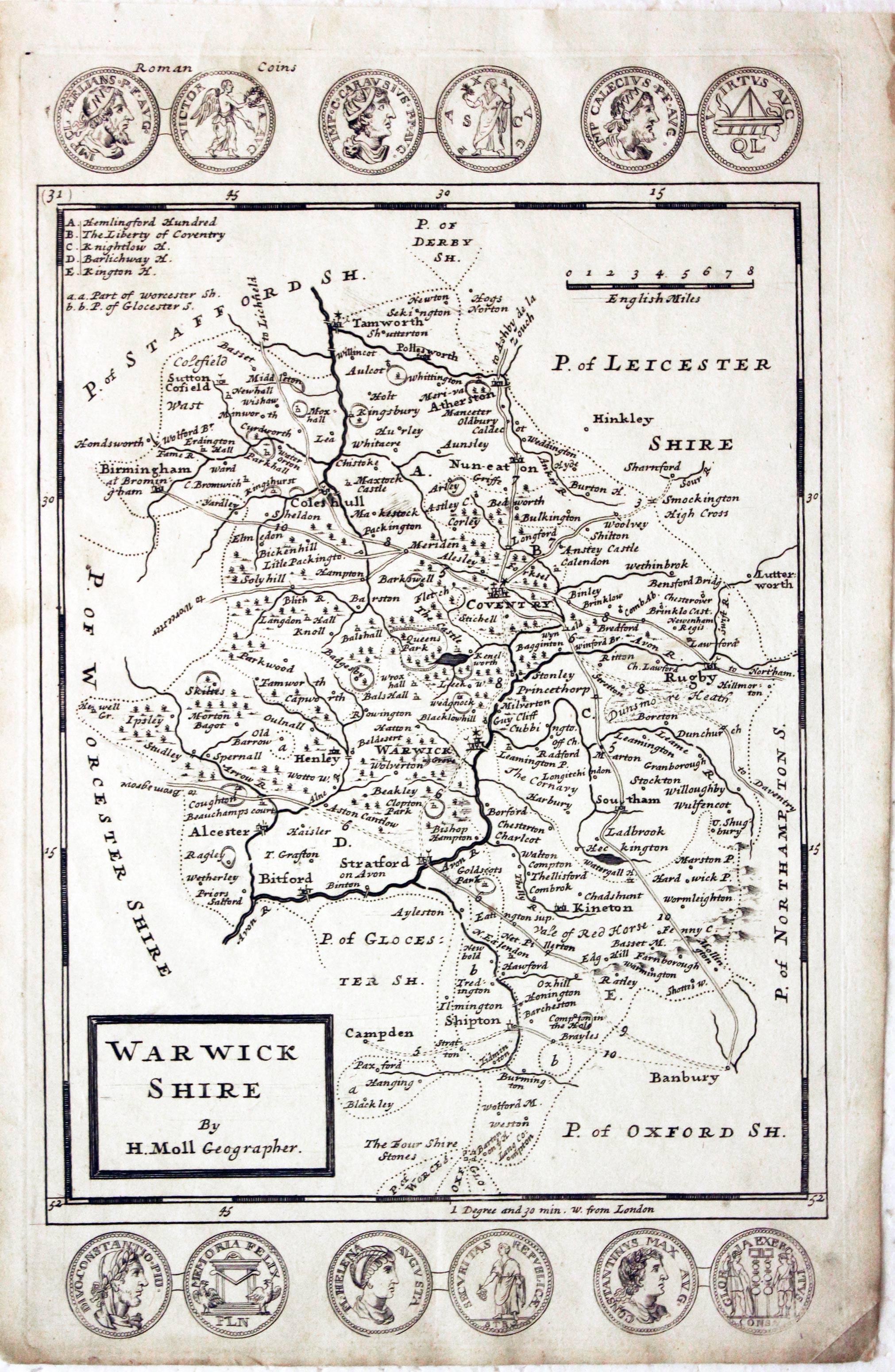 Warwickshire, Herman Moll, 1724  Warwickshire, Herman Moll, 1724