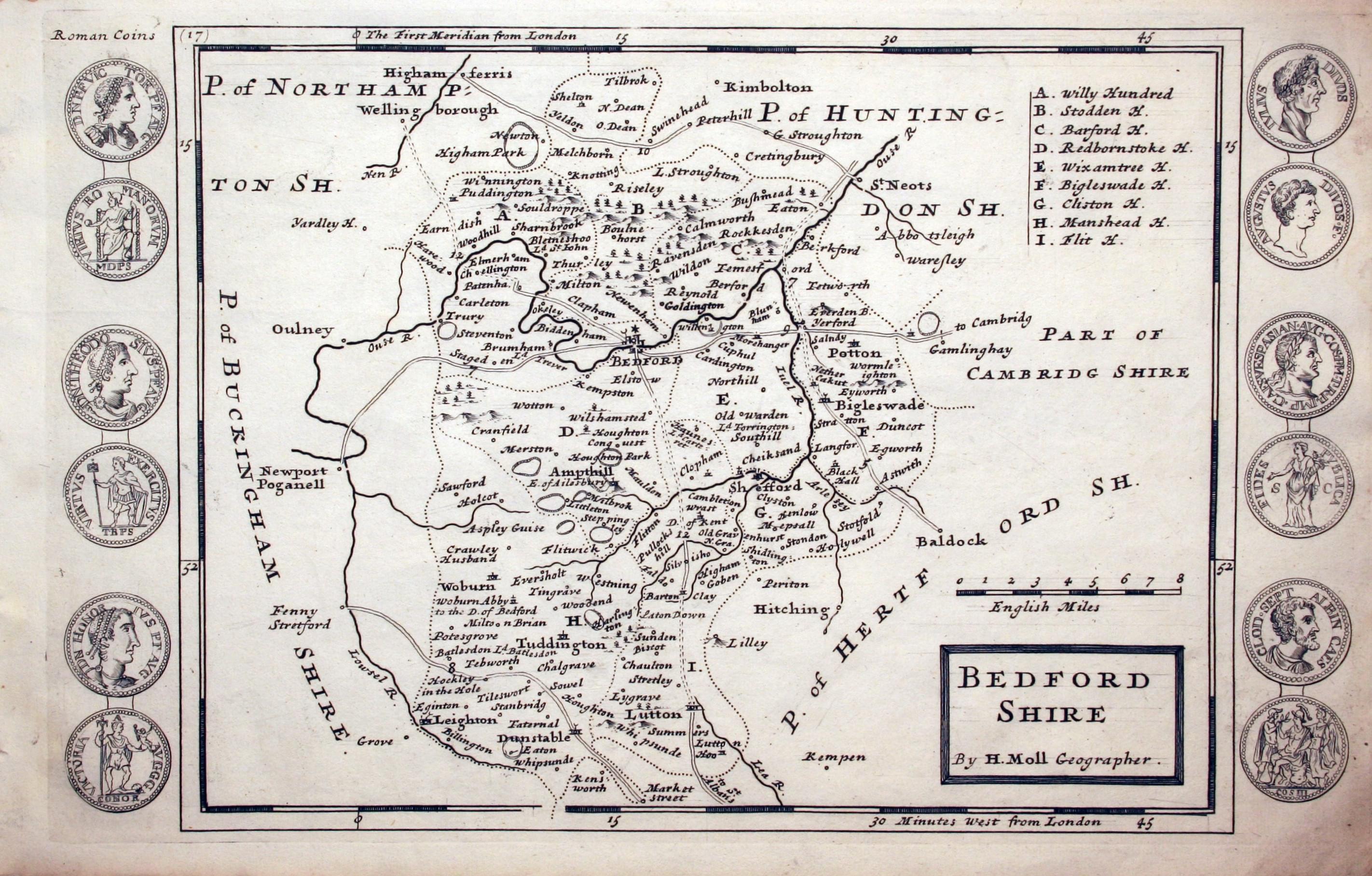 Bedfordshire by Herman Moll