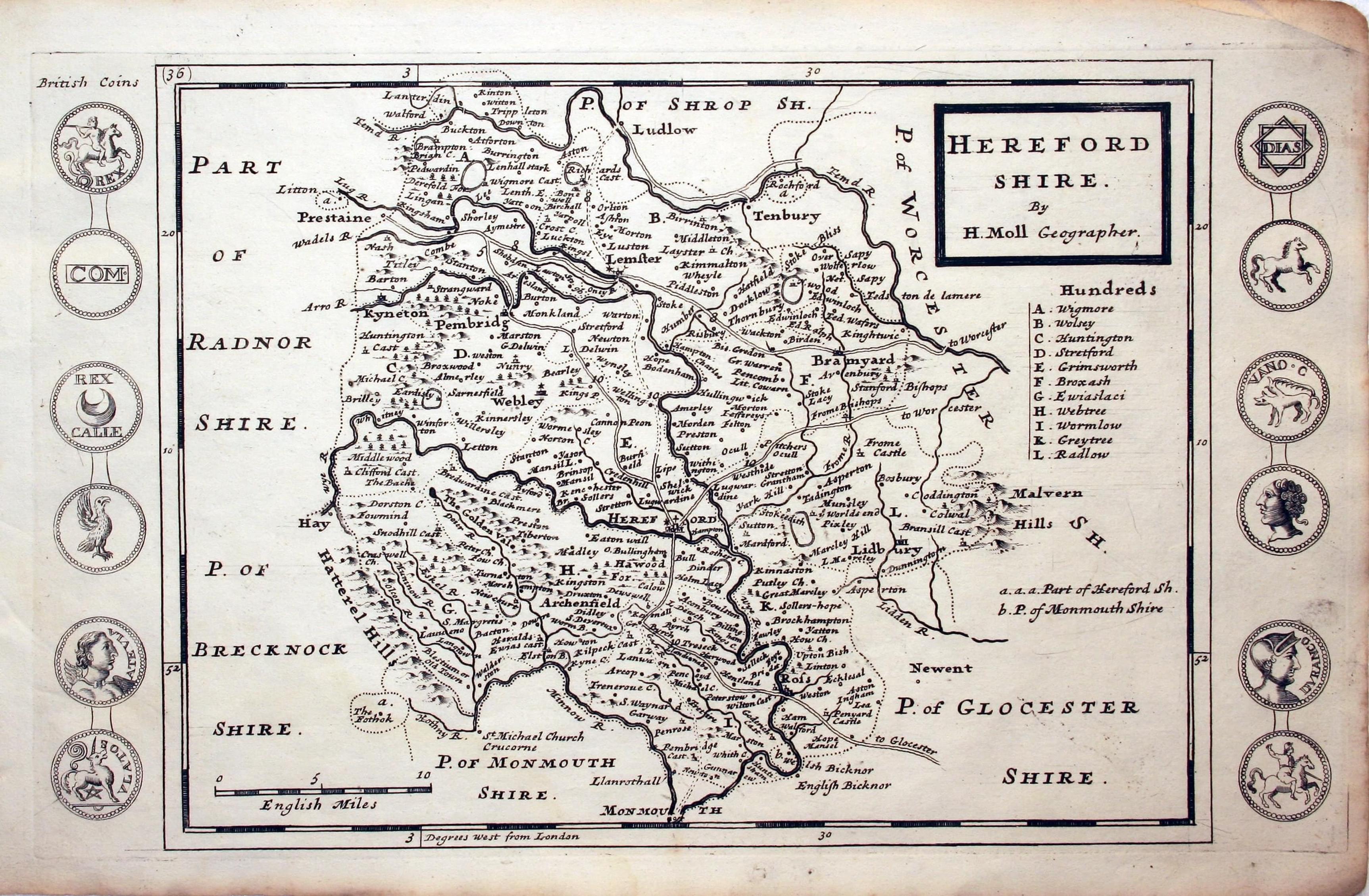 Herefordshire, Herman Moll 1724
