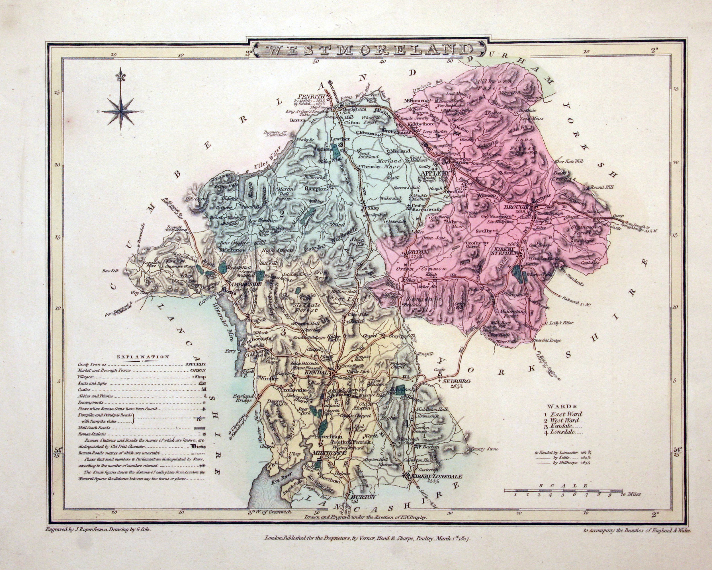 Map of Westmorland by G. Cole and J. Roper 1810