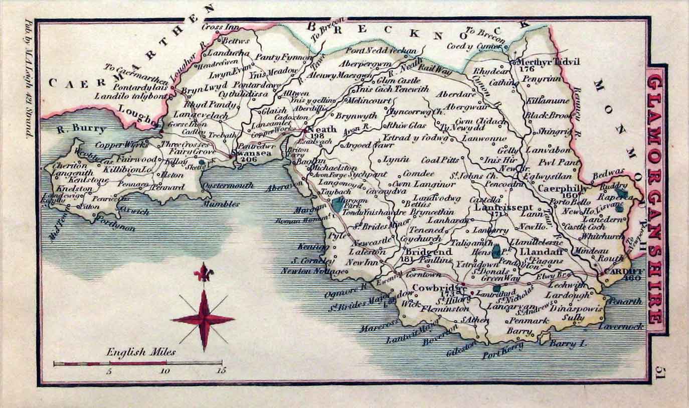 Map of Glamorganshire by Samuel Leigh c.1826