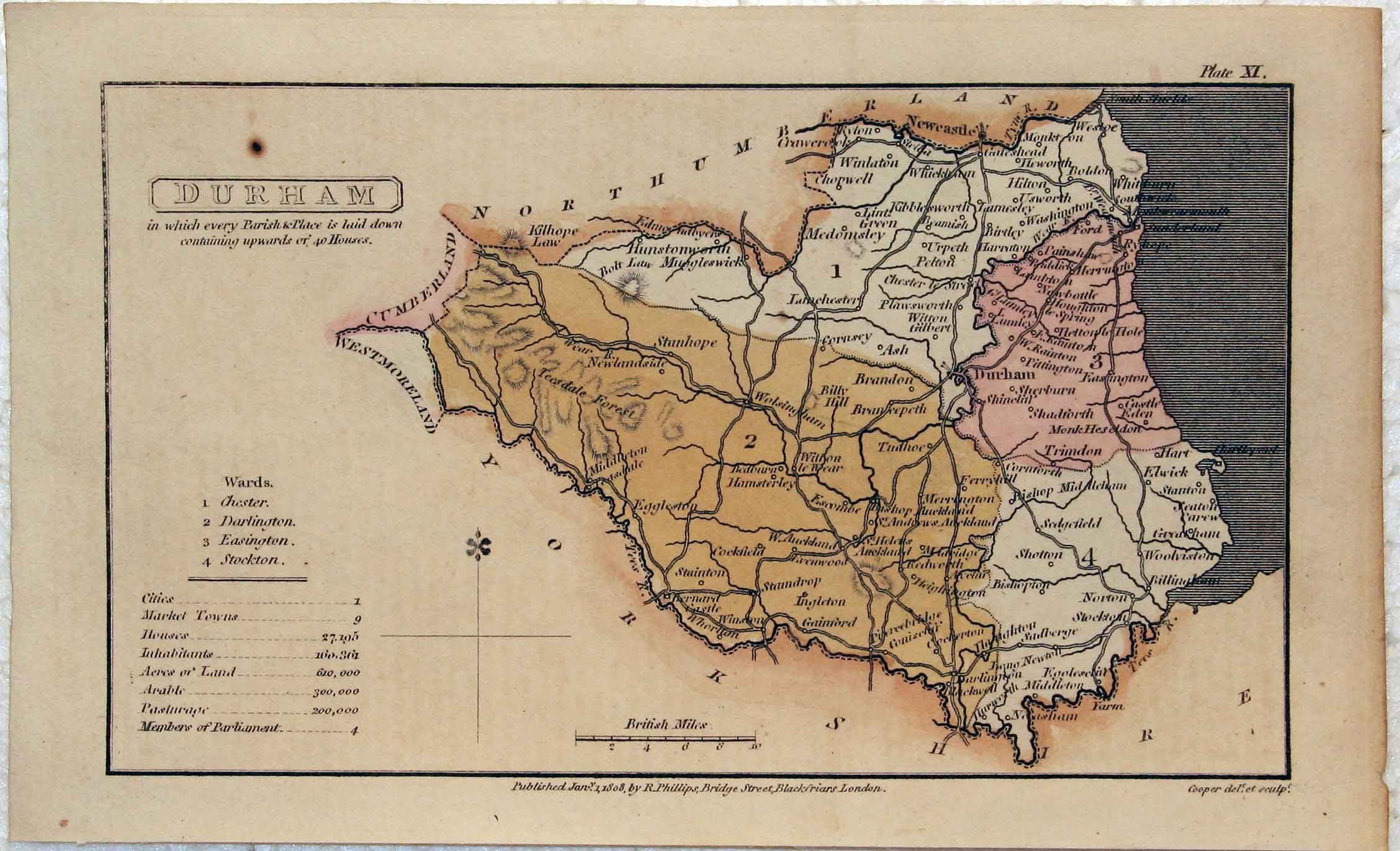 Map of County Durham by Benjamin Pitts Capper c.1808