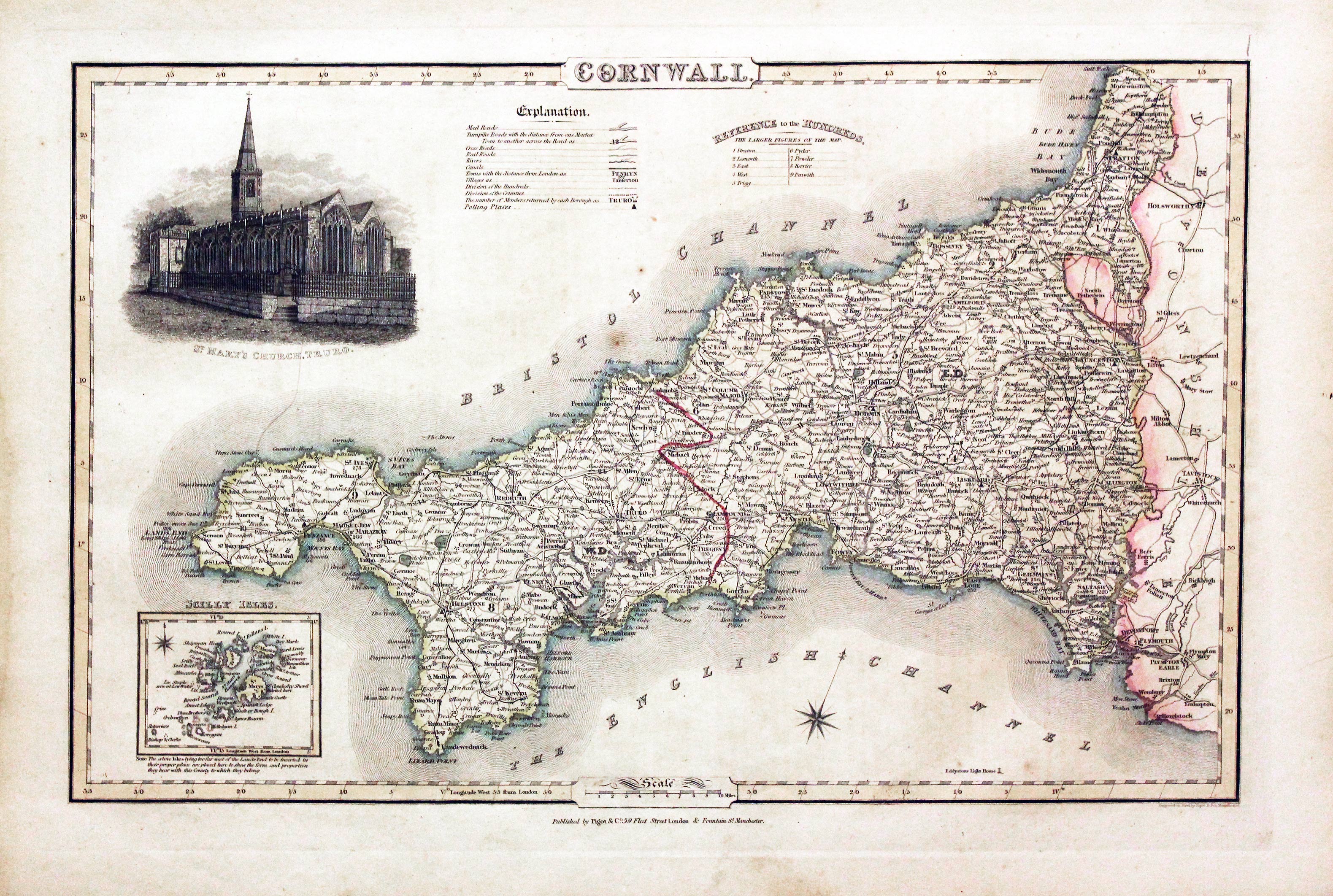 Map of Cornwall by James Pigot  Map of Cornwall by James Pigot