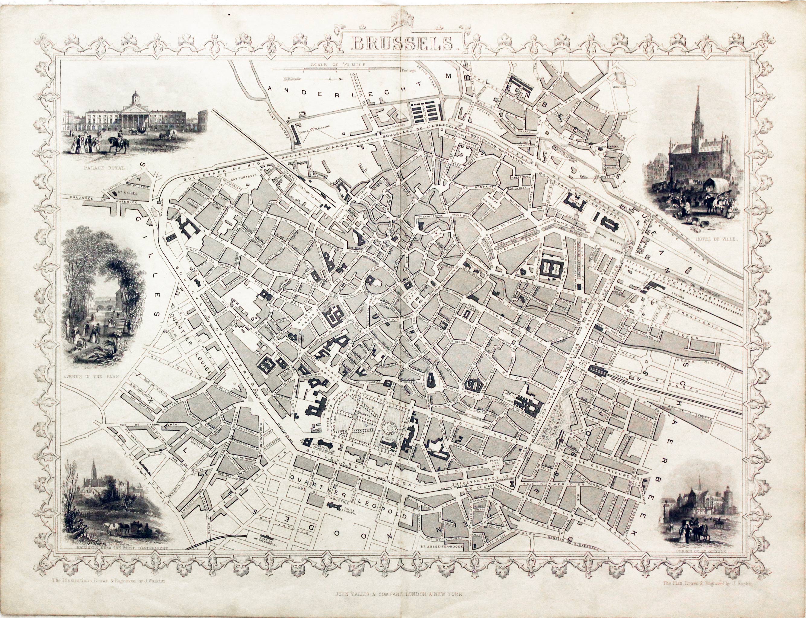 Plan of Brussels by John Tallis c.1851