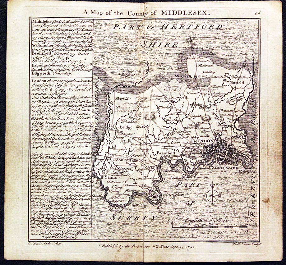 Middlesex, Thomas Badeslade and W. H. Toms, 1742  Middlesex, Thomas Badeslade and W. H. Toms, 1742