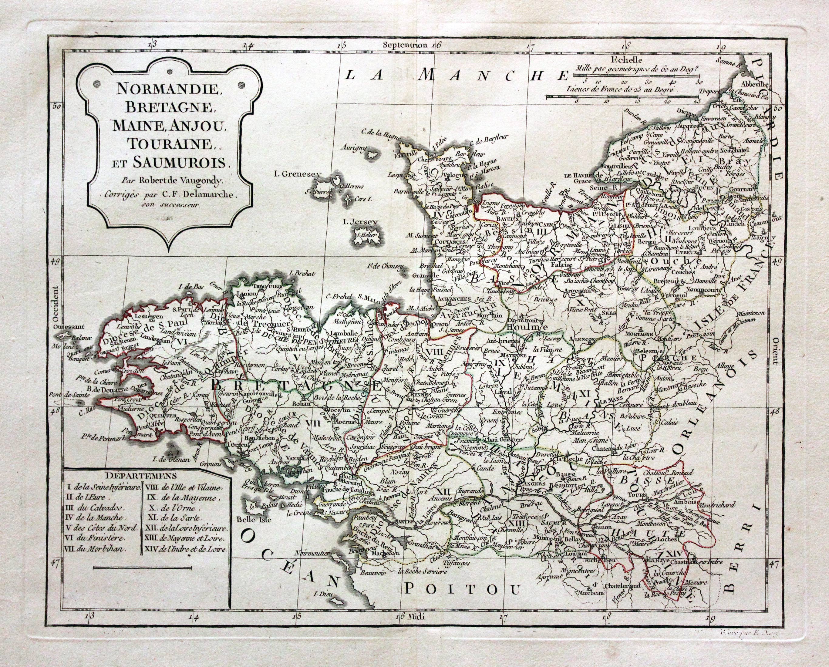 Normandy, Britanny and Touraine, Robert de Vaugondy / Charles Francois Delamarche, 1812