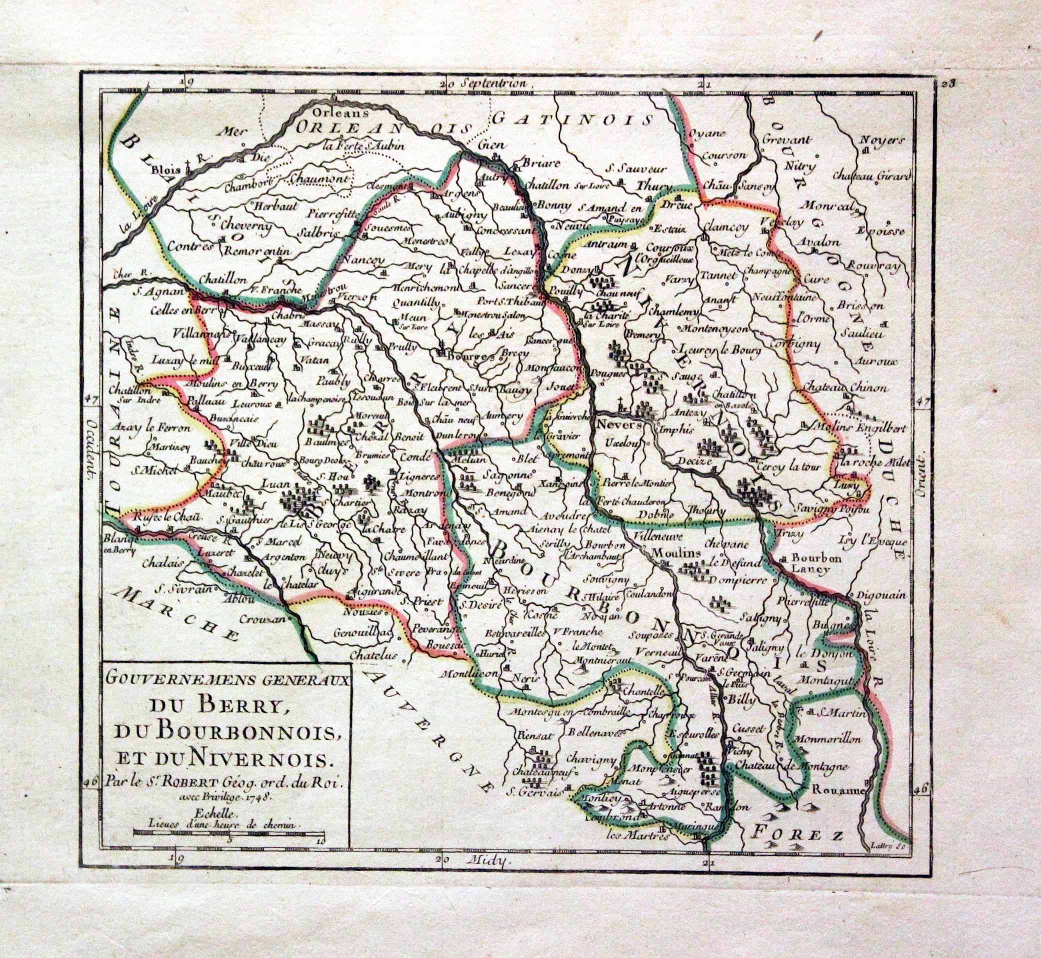 Berry, Bournonnois,Nivernois, G. Robert de Vaugondy, 1749  Berry, Bournonnois,Nivernois, G. Robert de Vaugondy, 1749