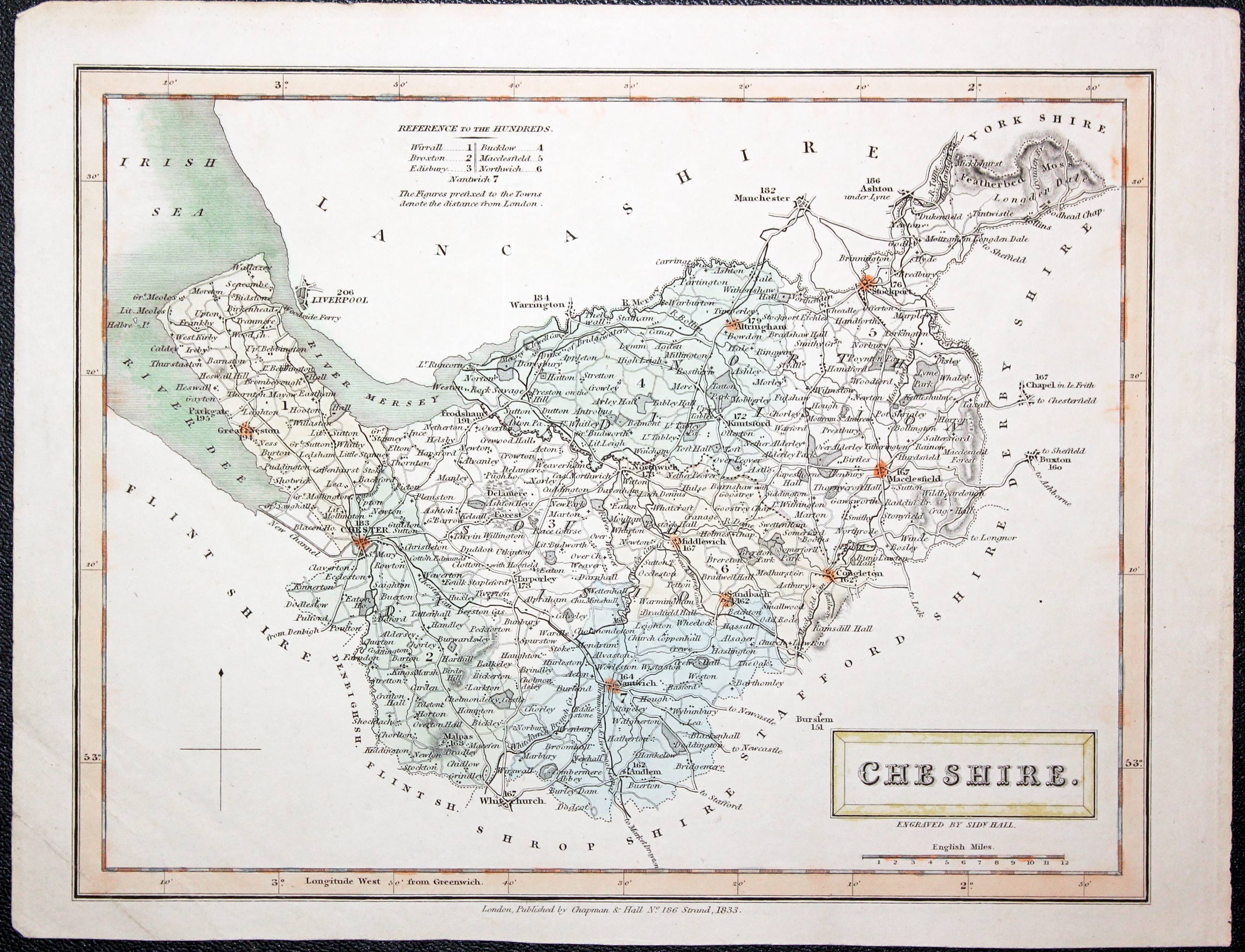 Map of Cheshire by Sidney Hall c.1833