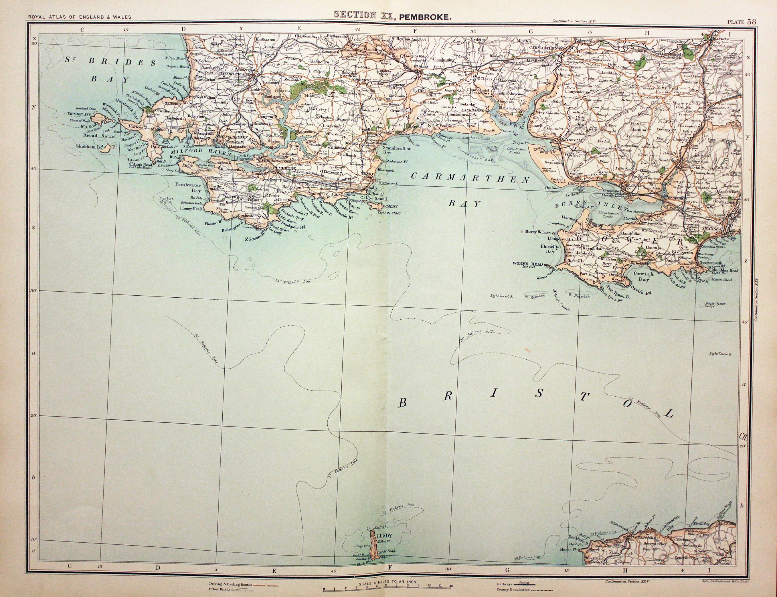 Parts Pembrokeshire and Glamorganshire, John Bartholomew, c.1898  Parts Pembrokeshire and Glamorganshire, John Bartholomew, c.1898