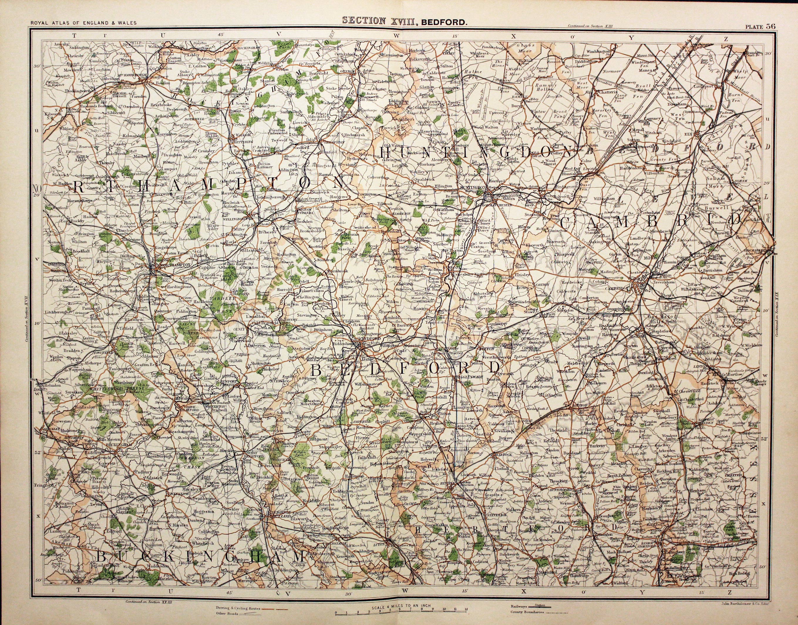 Bedfordshire, Cambridgeshire and Northamptonshire, John Bartholomew, c.1898
