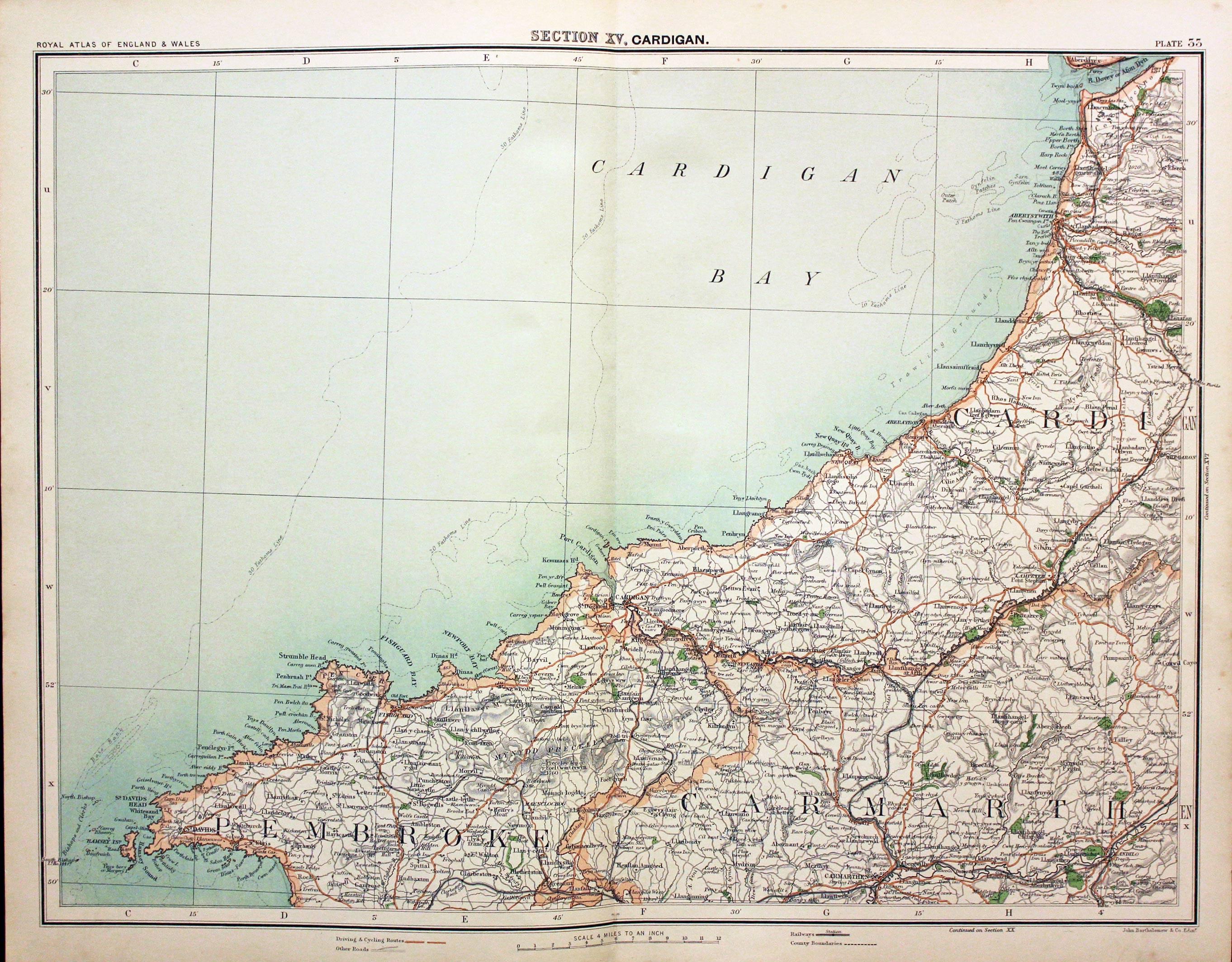 Cardigan, Pembroke and Camarthenshire, John Bartholomew, c.1898  Cardigan, Pembroke and Camarthenshire, John Bartholomew, c.1898