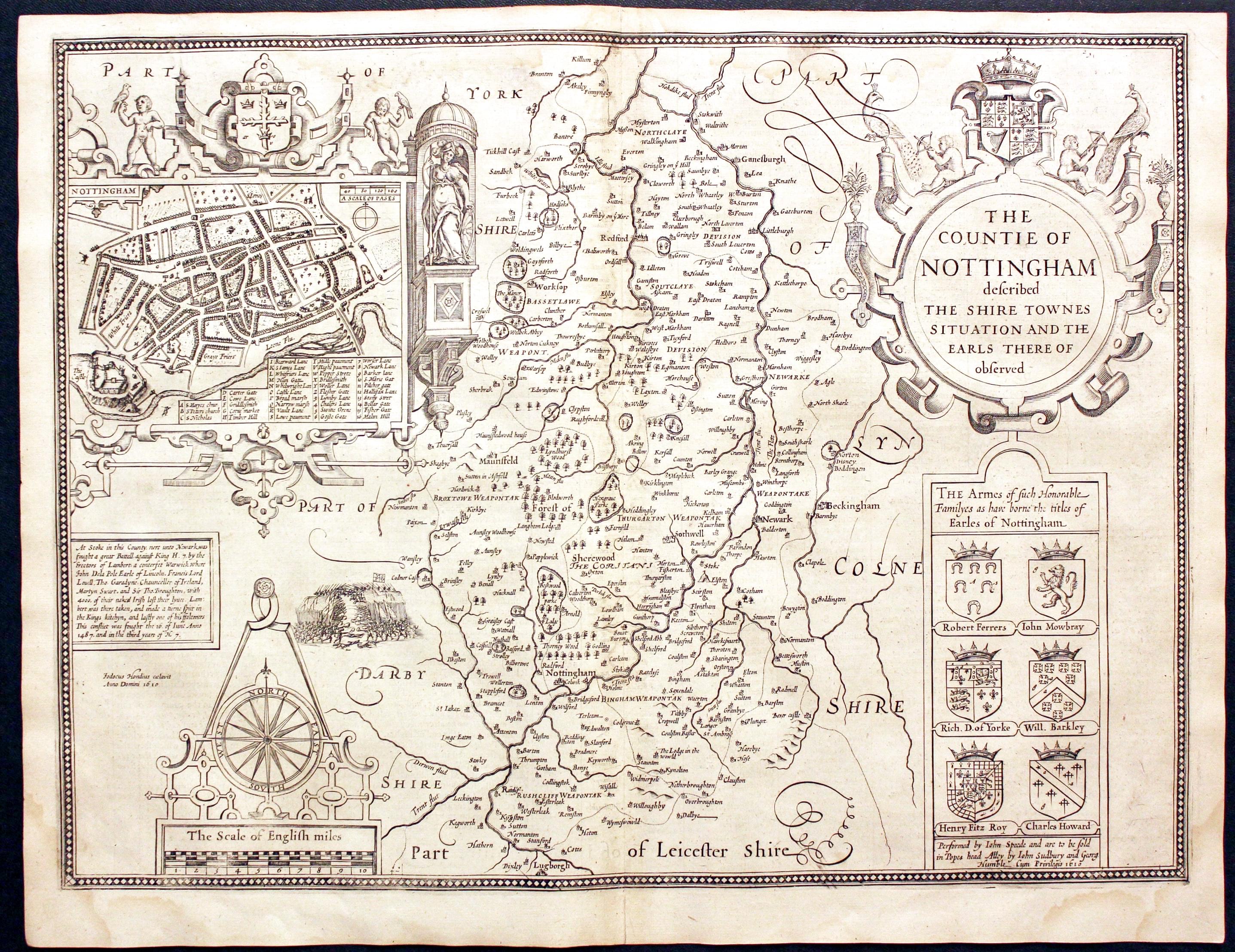 Map of Nottinghamshire by John Speed, 1646  Map of Nottinghamshire by John Speed, 1646