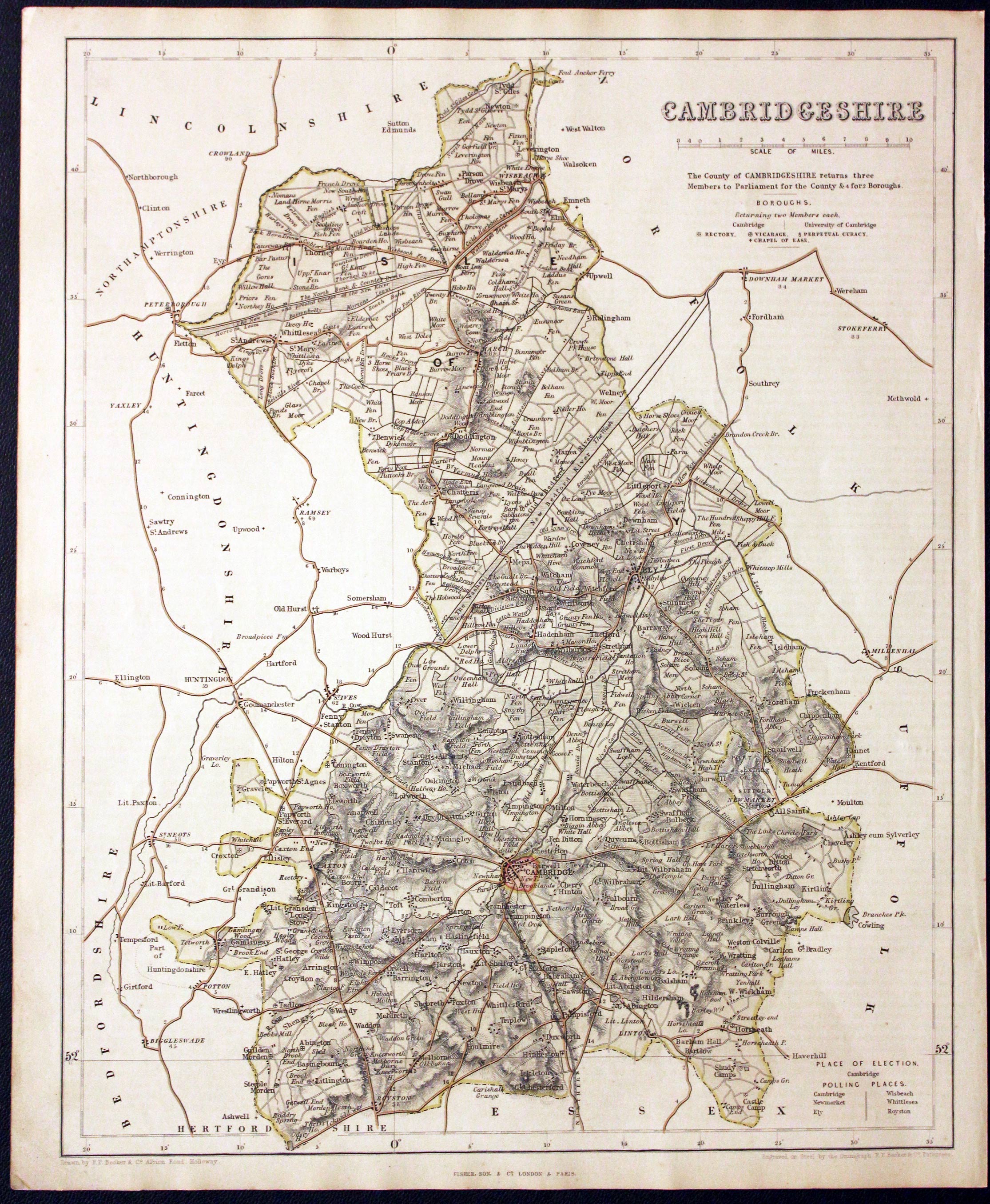 Map of Cambridgeshire by F. P. Becker c.1842