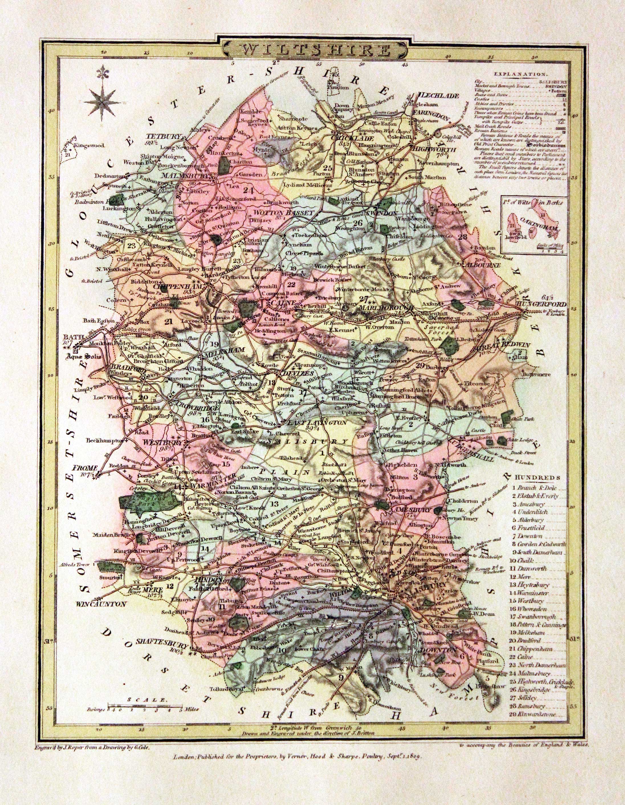 Map of Wiltshire by G. Cole and J. Roper 1810