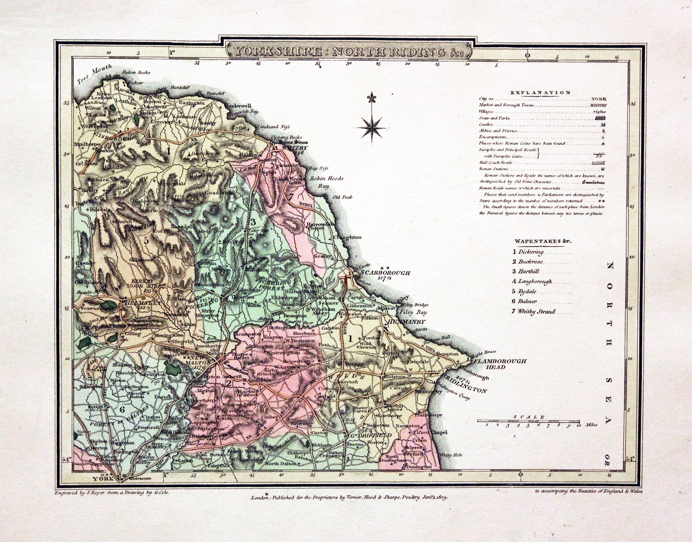 Map of Yorkshire - Part of the North Riding by G. Cole and J. Roper 1810