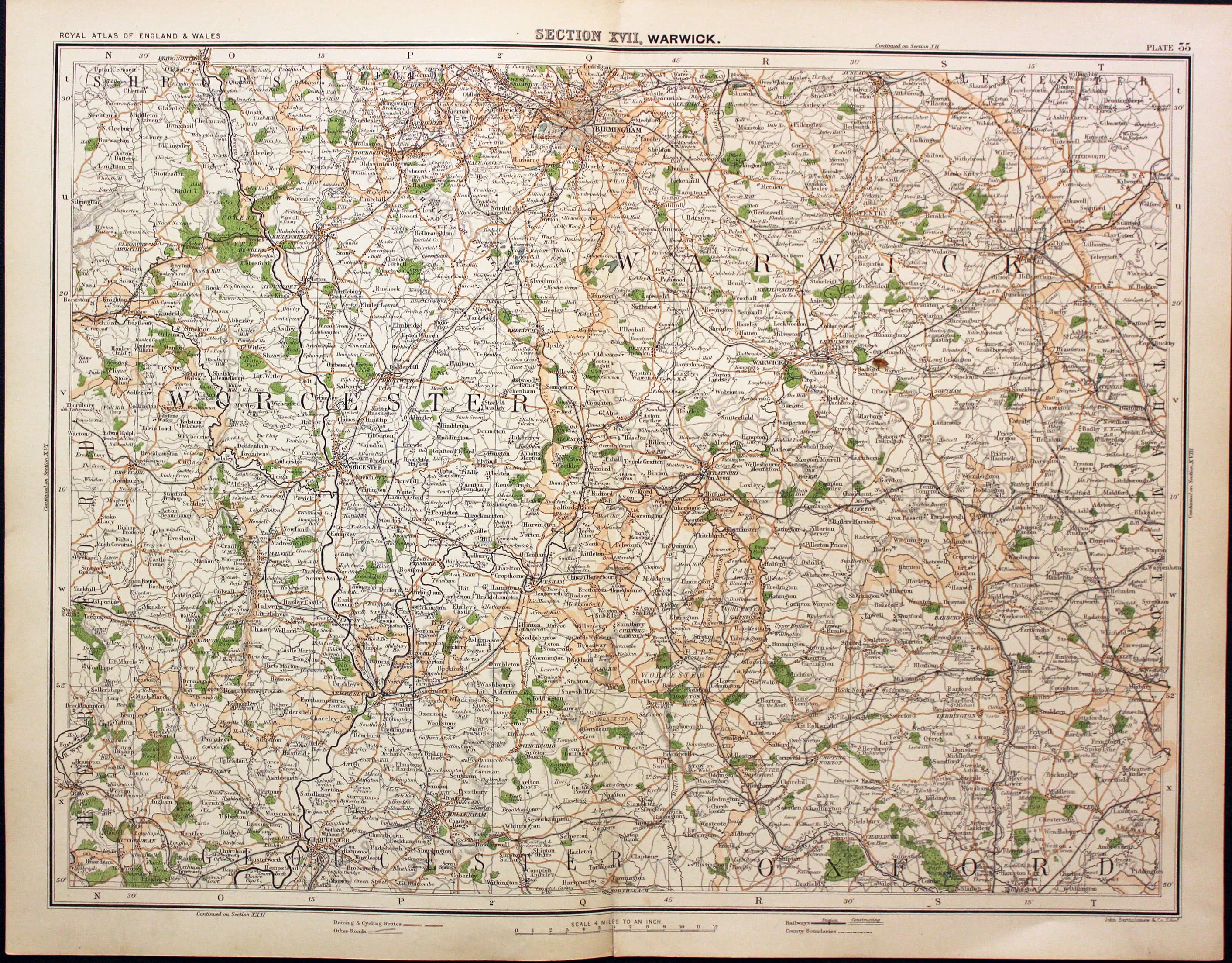 Part of Warwickshire and Worcestershire, John Bartholomew, c.1898  Part of Warwickshire and Worcestershire, John Bartholomew, c.1898