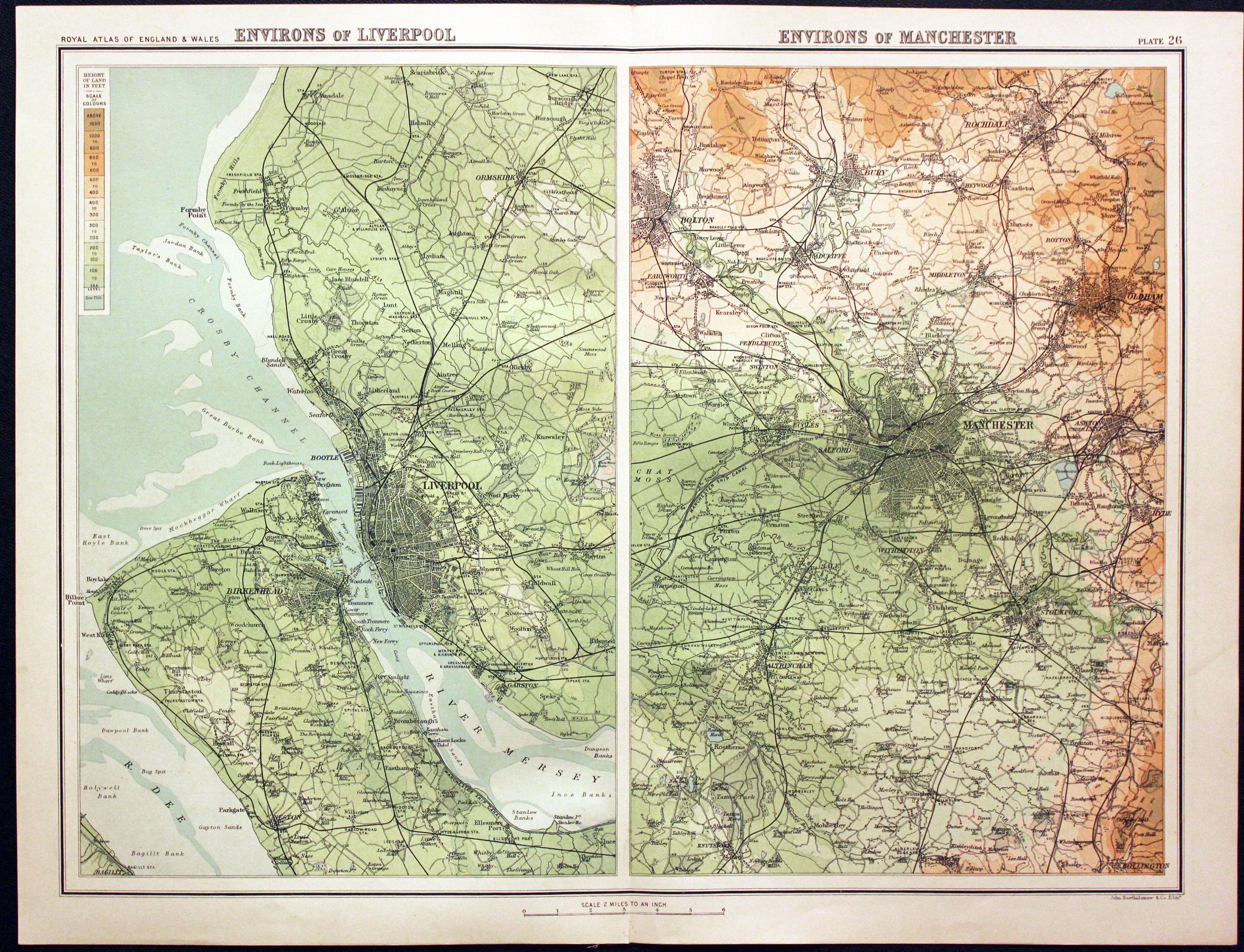 Liverpool, Wirral, Manchester, John Bartholomew, 1898  Liverpool, Wirral, Manchester, John Bartholomew, 1898