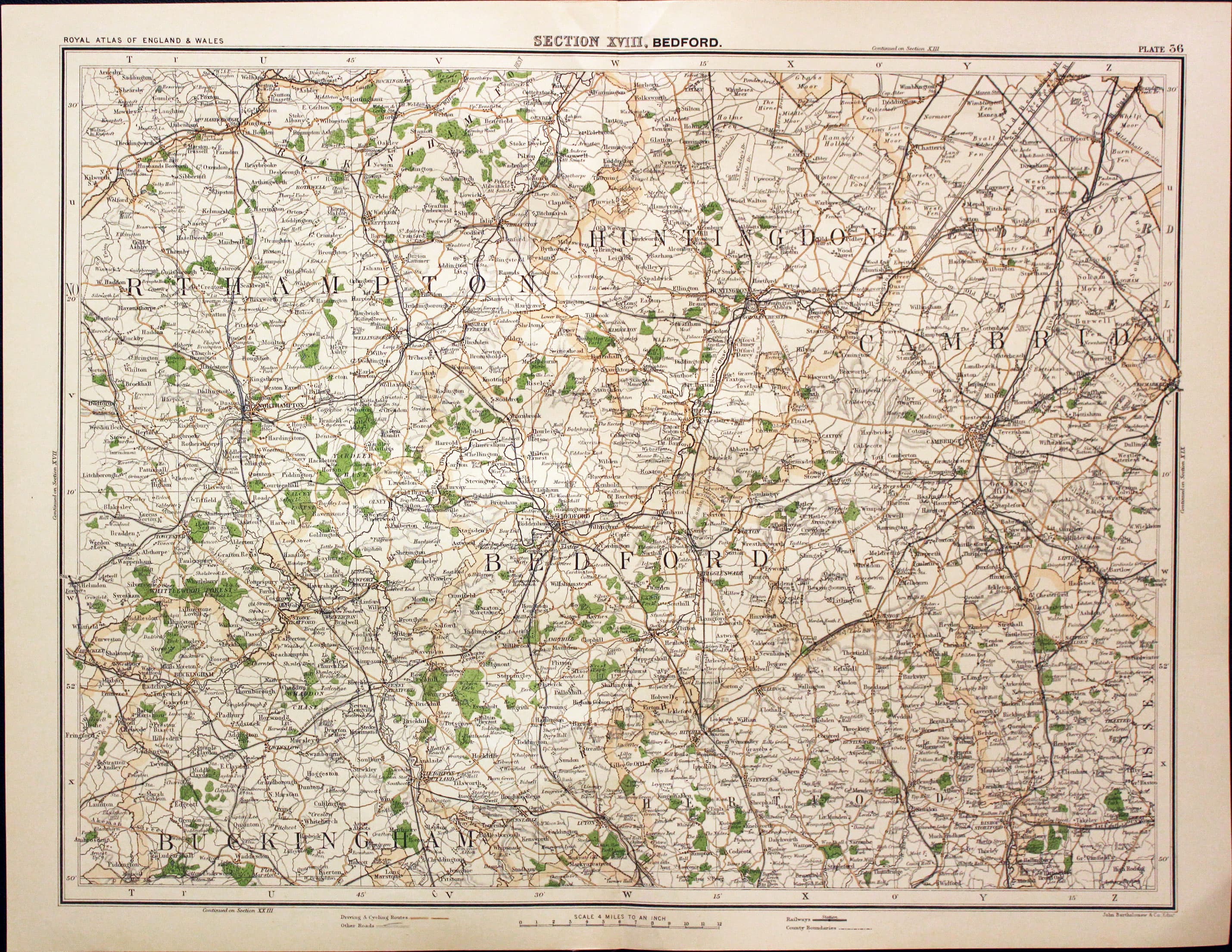 Part of Bedfordshire and Cambridgeshire, John Bartholomew, 1898