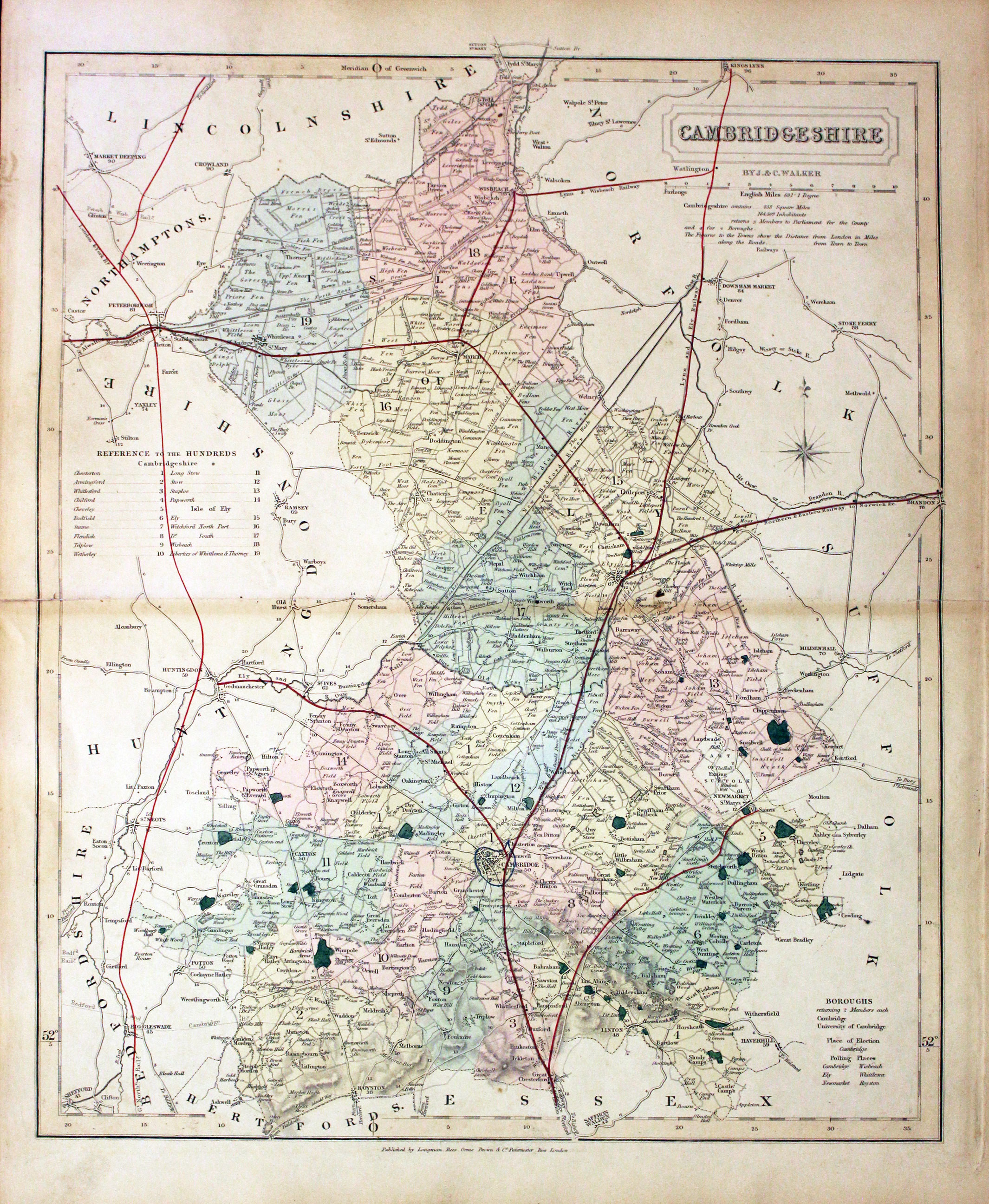 Map of Cambridgeshire by John and Charles Walker 1851  Map of Cambridgeshire by John and Charles Walker 1851