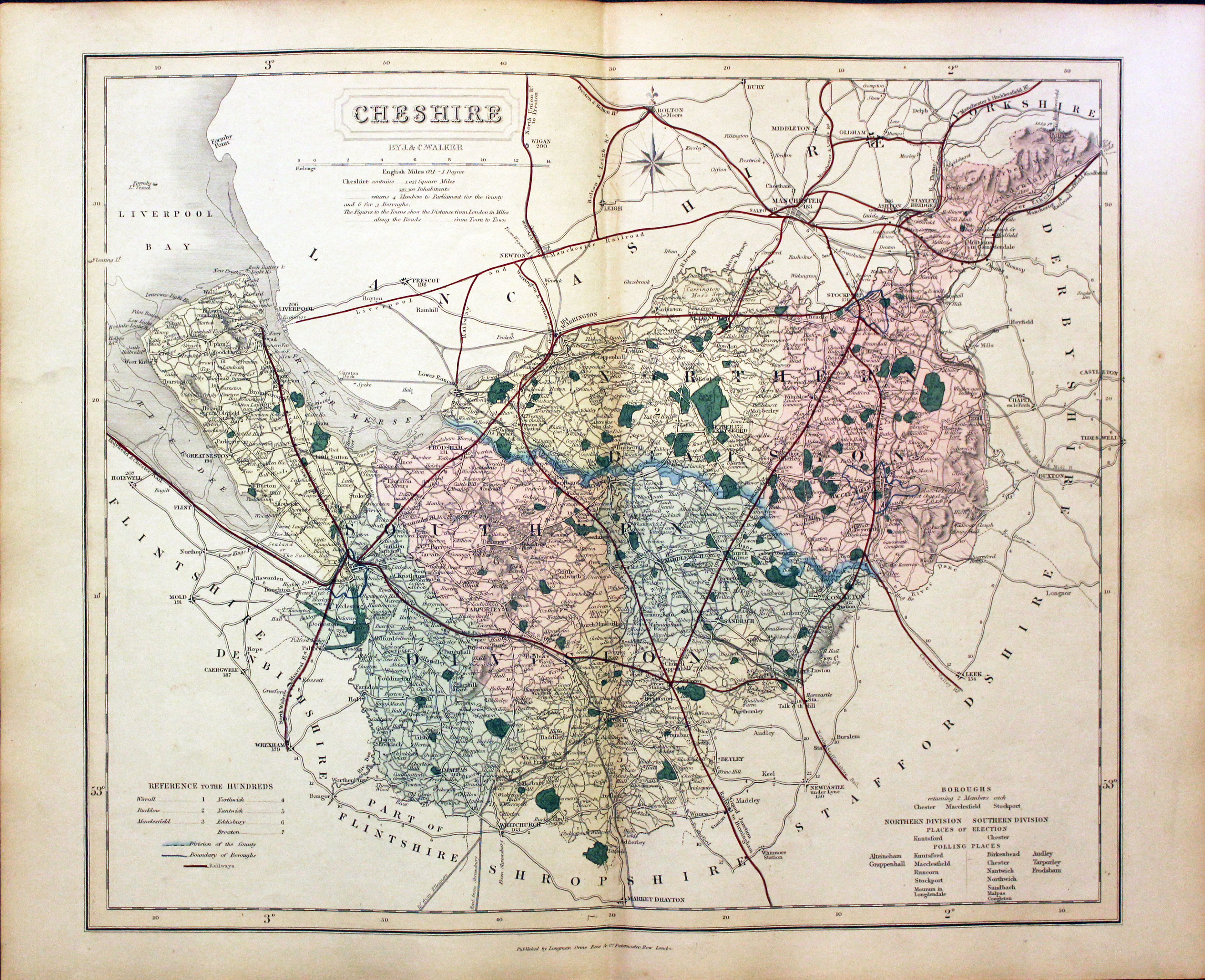 Map of Cheshire by John and Charles Walker 1851  Map of Cheshire by John and Charles Walker 1851