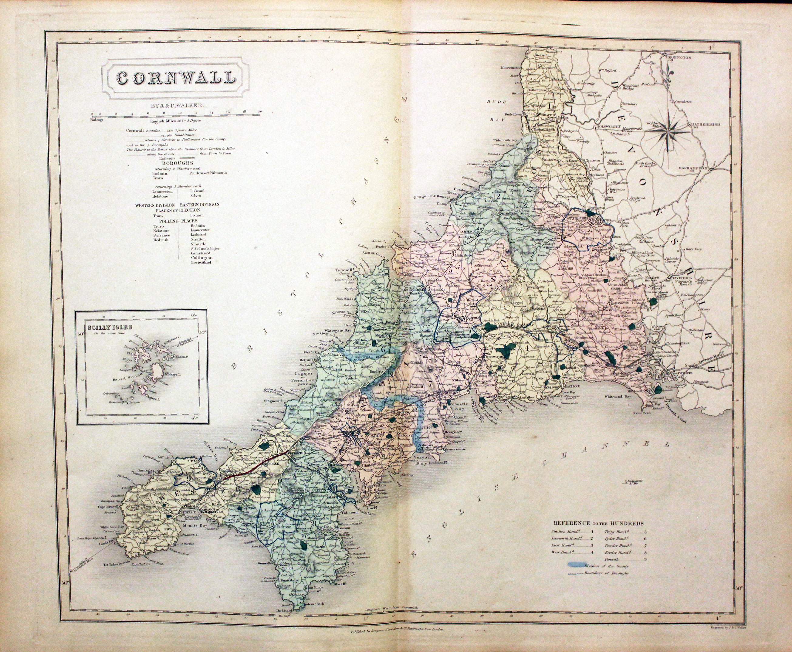 Map of Cornwall by John and Charles Walker 1851  Map of Cornwall by John and Charles Walker 1851