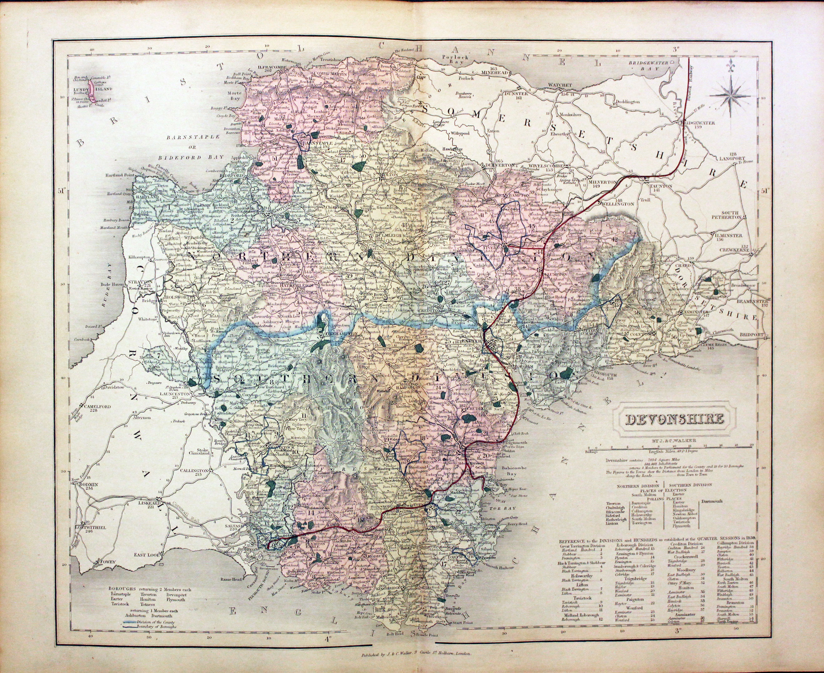 Map of Devonshire by John and Charles Walker 1851  Map of Devonshire by John and Charles Walker 1851