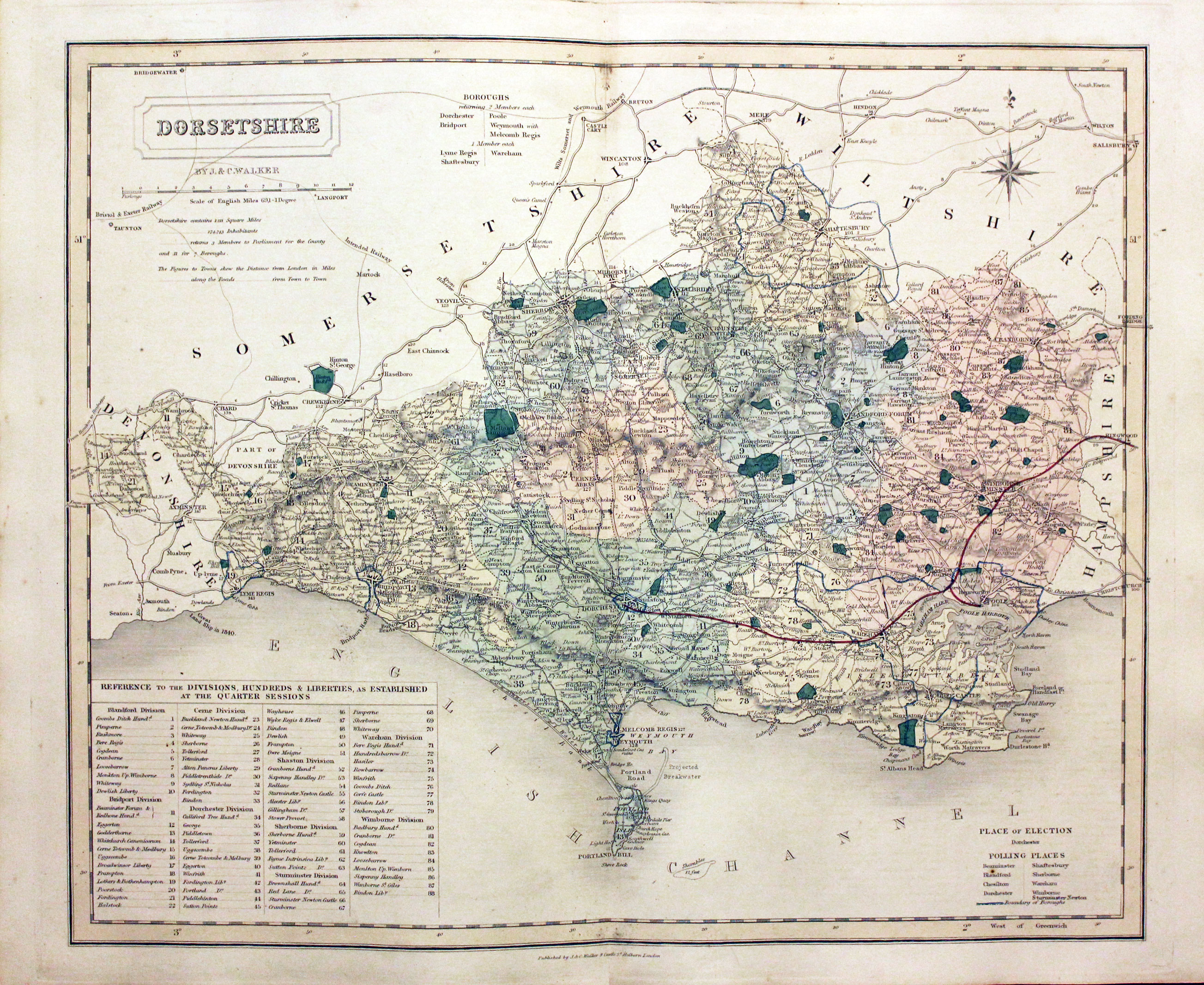 Map of Dorsetshire by John and Charles Walker 1851  Map of Dorsetshire by John and Charles Walker 1851