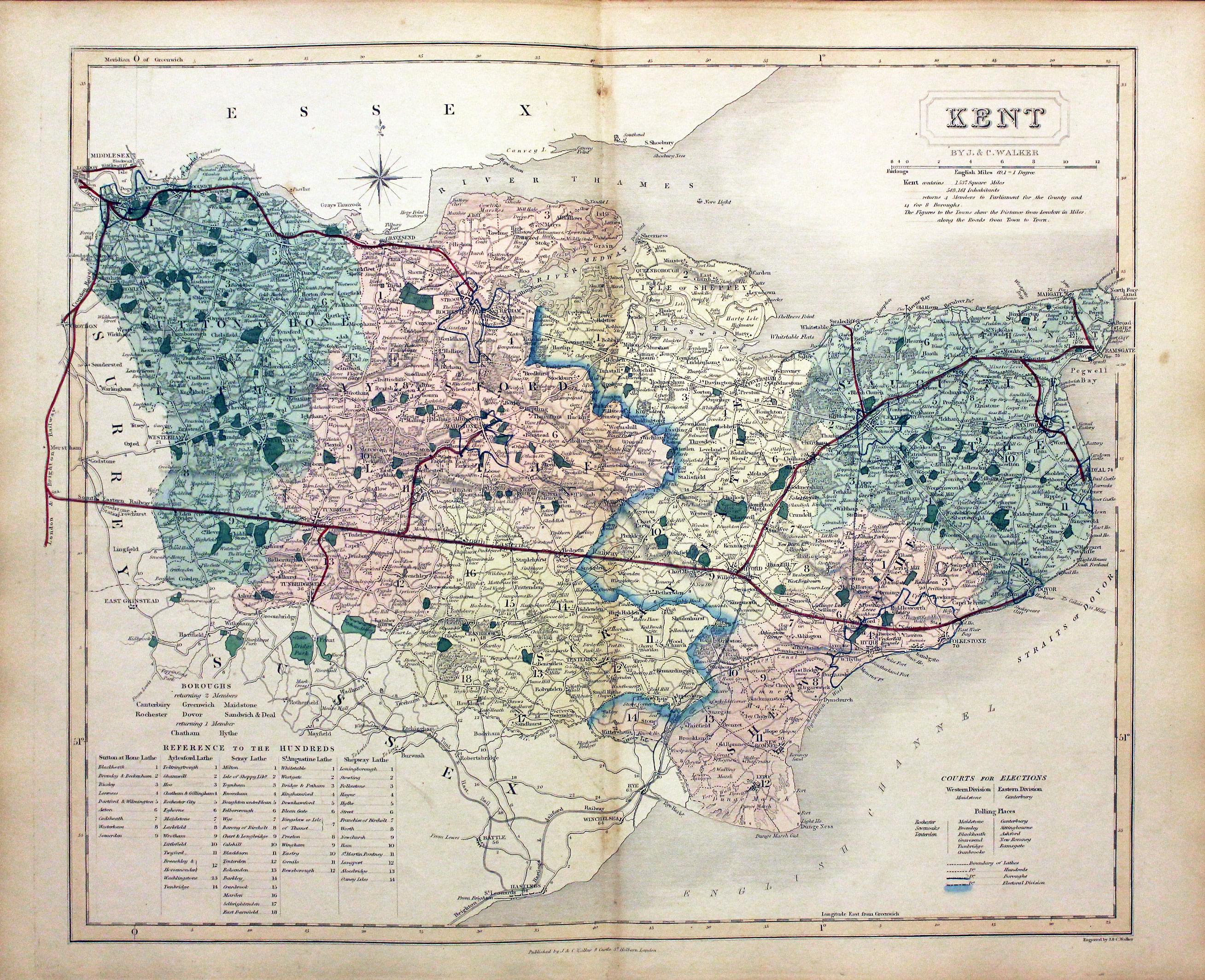 Map of Kent by John and Charles Walker 1851  Map of Kent by John and Charles Walker 1851