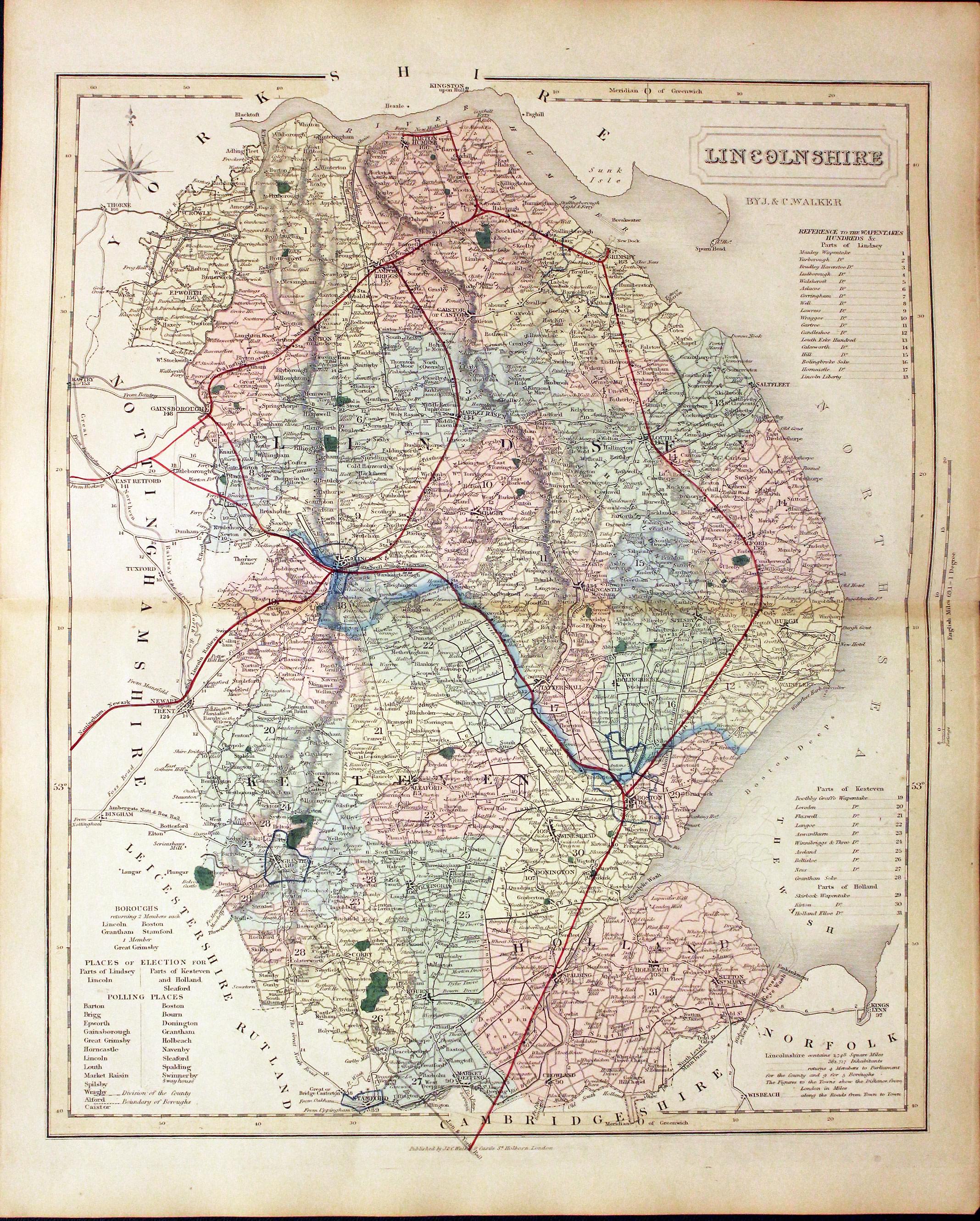 Map of Lincolnshire by John and Charles Walker 1851  Map of Lincolnshire by John and Charles Walker 1851