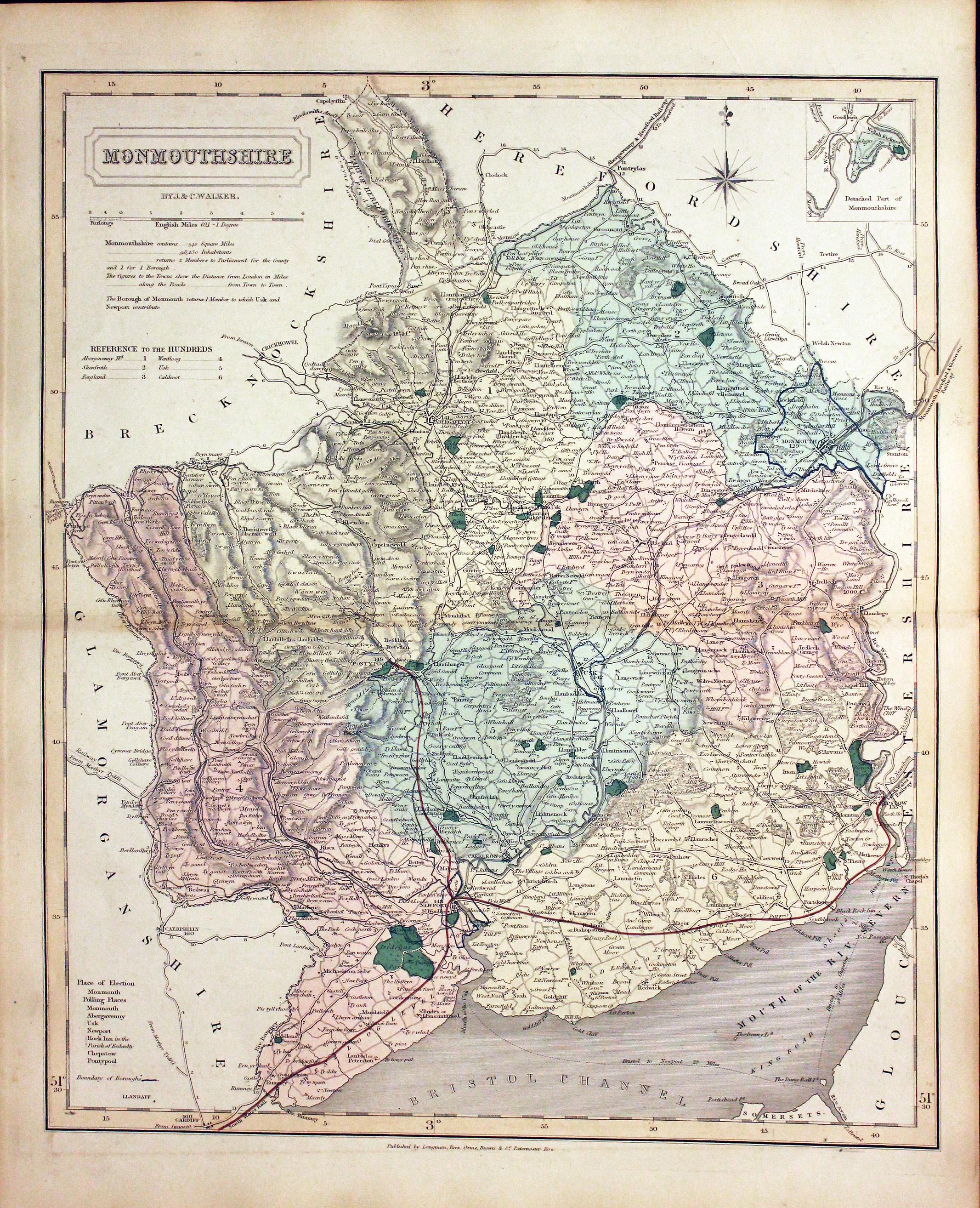 Map of Monmouthshire by John and Charles Walker 1851  Map of Monmouthshire by John and Charles Walker 1851