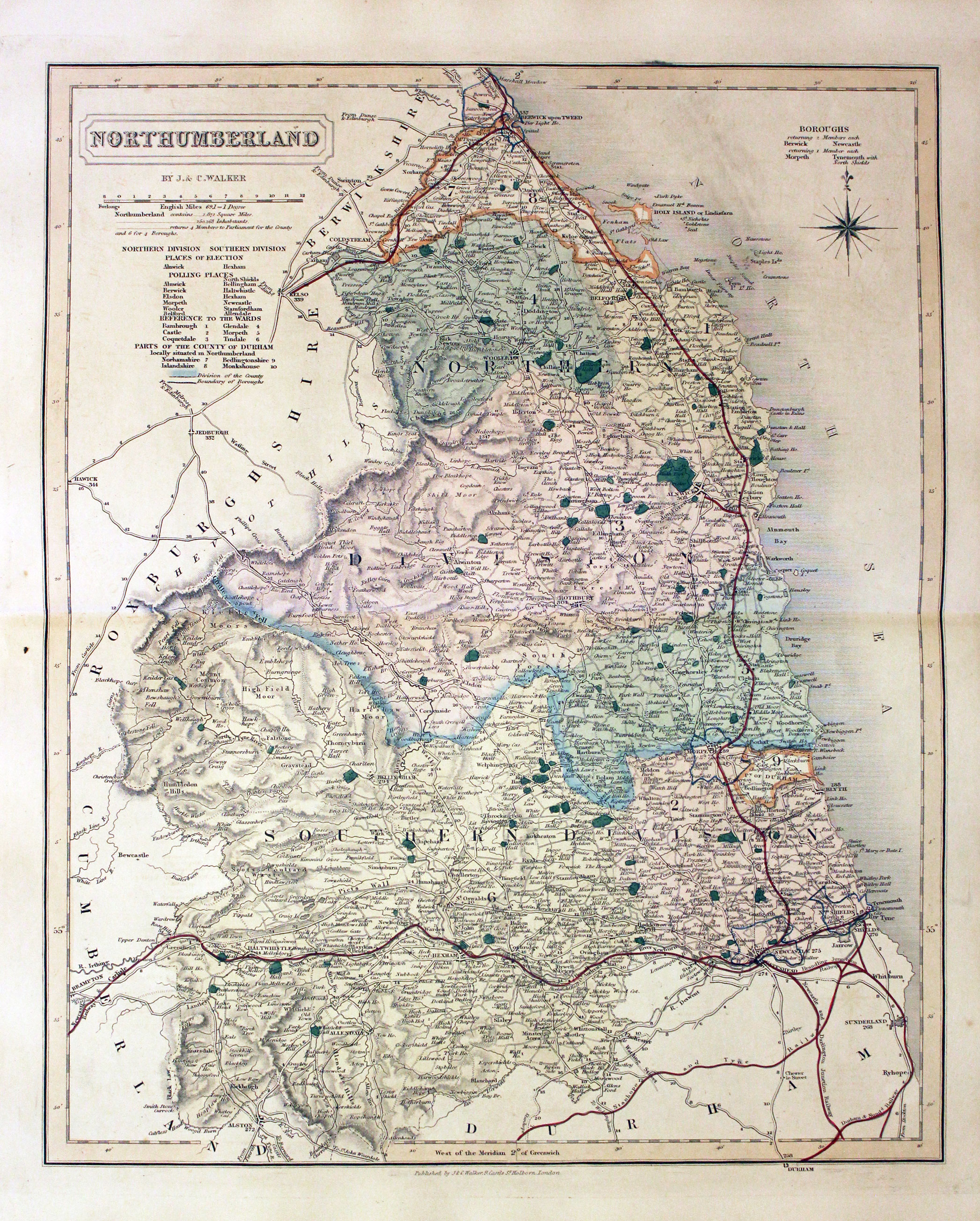 Map of Northumberland by John and Charles Walker 1851  Map of Northumberland by John and Charles Walker 1851