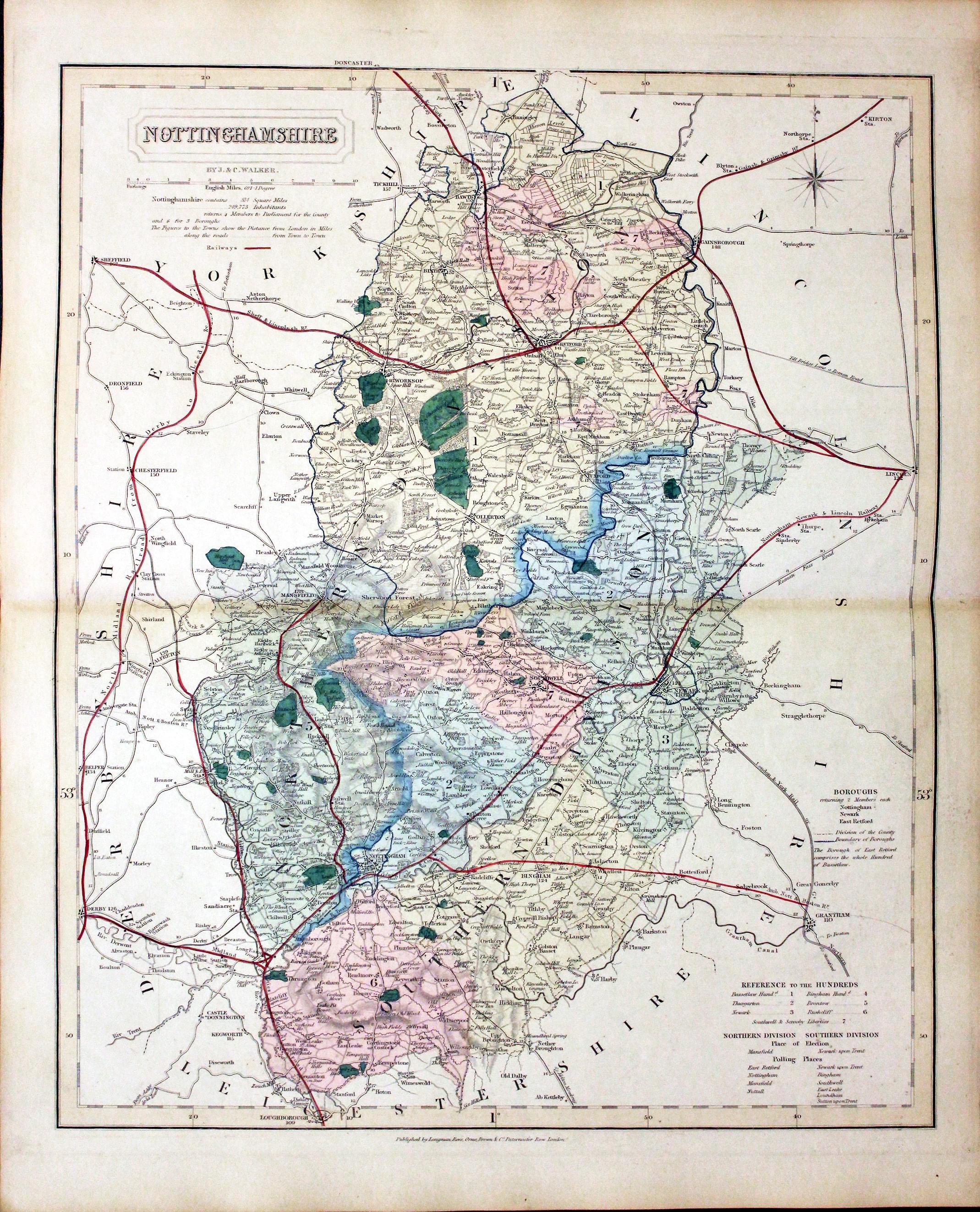 Map of Nottinghamshire by John and Charles Walker 1851  Map of Nottinghamshire by John and Charles Walker 1851