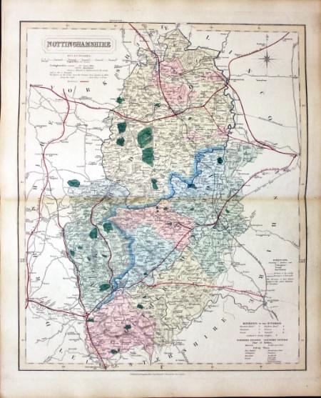 Map of Nottinghamshire by John and Charles Walker 1851