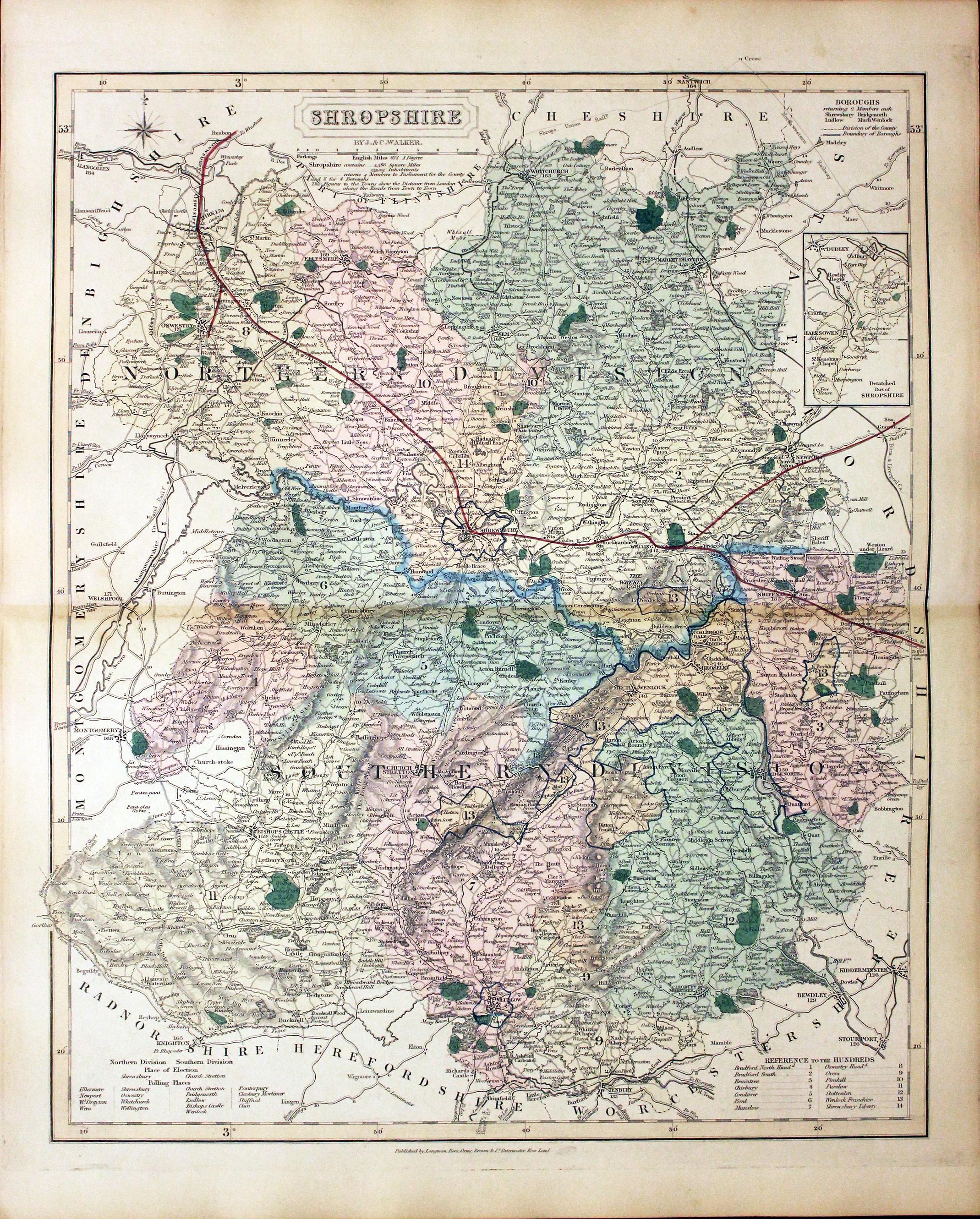 Map of Shropshire by John and Charles Walker 1851  Map of Shropshire by John and Charles Walker 1851