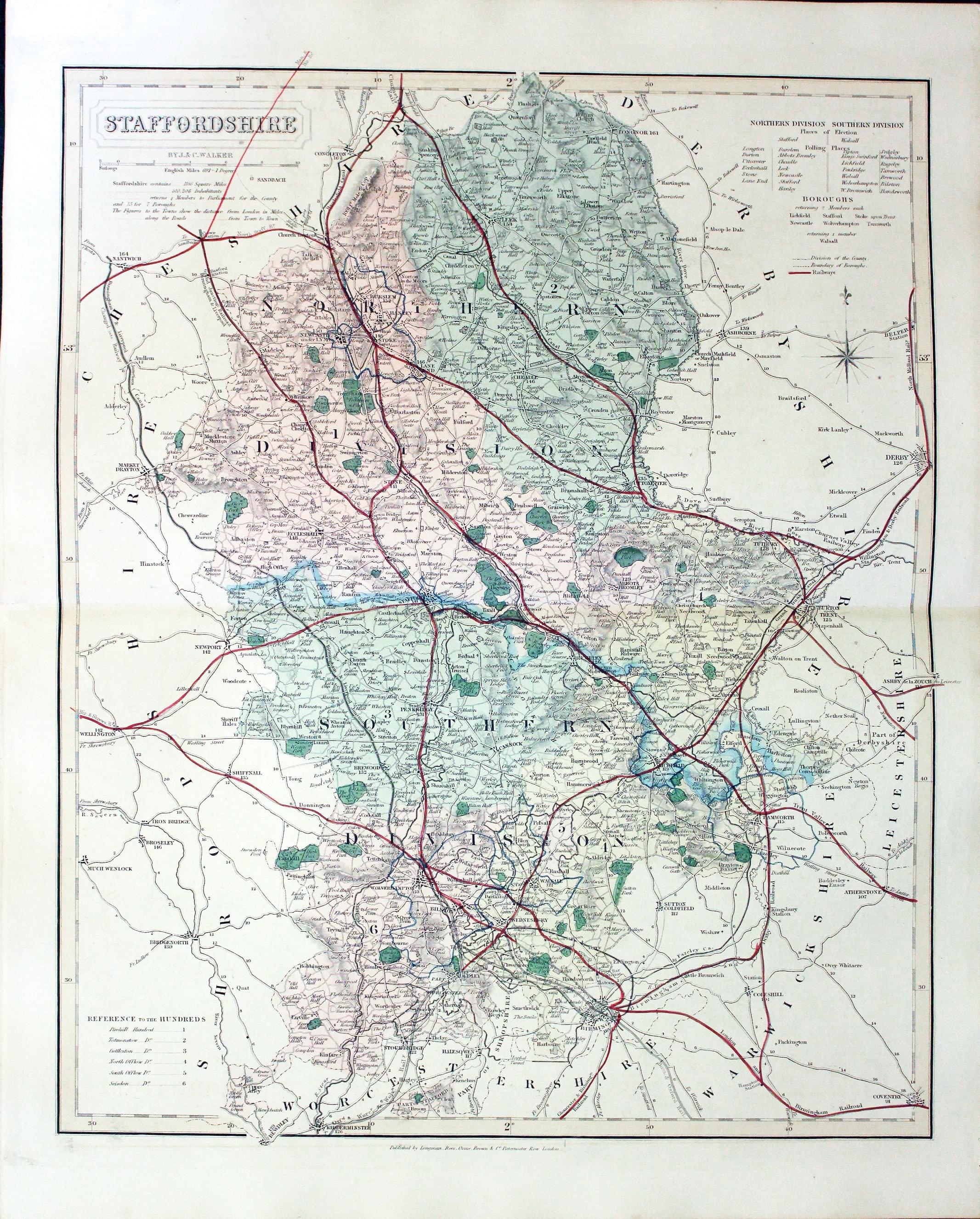 Map of Staffordshire by John and Charles Walker 1851  Map of Staffordshire by John and Charles Walker 1851