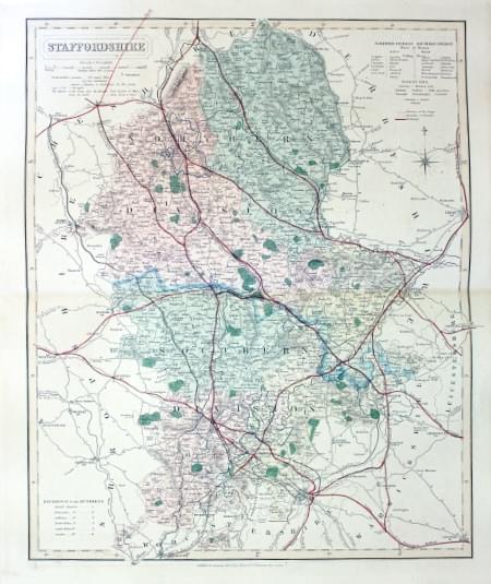 Map of Staffordshire by John and Charles Walker 1851